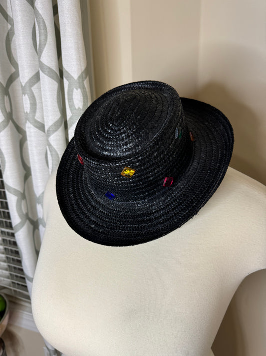 Vintage Miriam Lelcourt Elegantly Yours Bejeweled Straw Hat