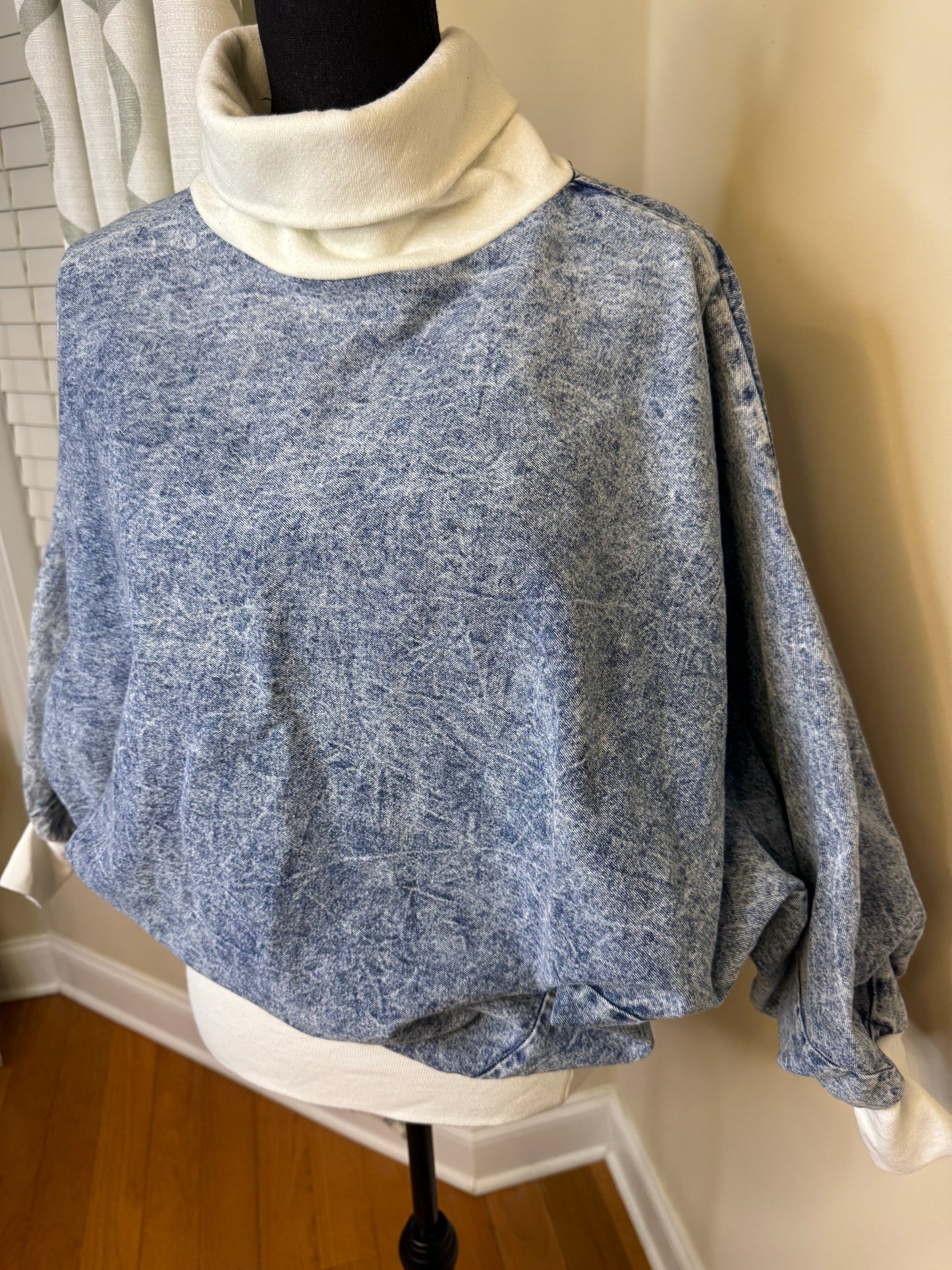 Body by Bishop Acid Wash Denim Dolman Turtleneck