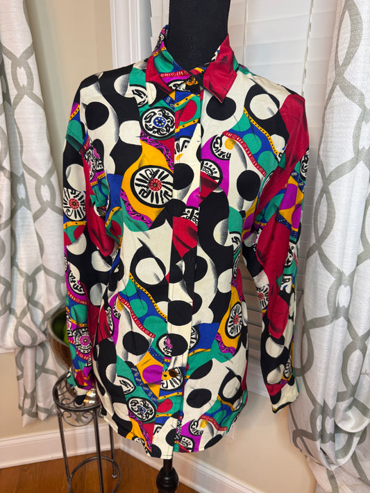 Vtg Pat Argenti Abstract Print Shirt
