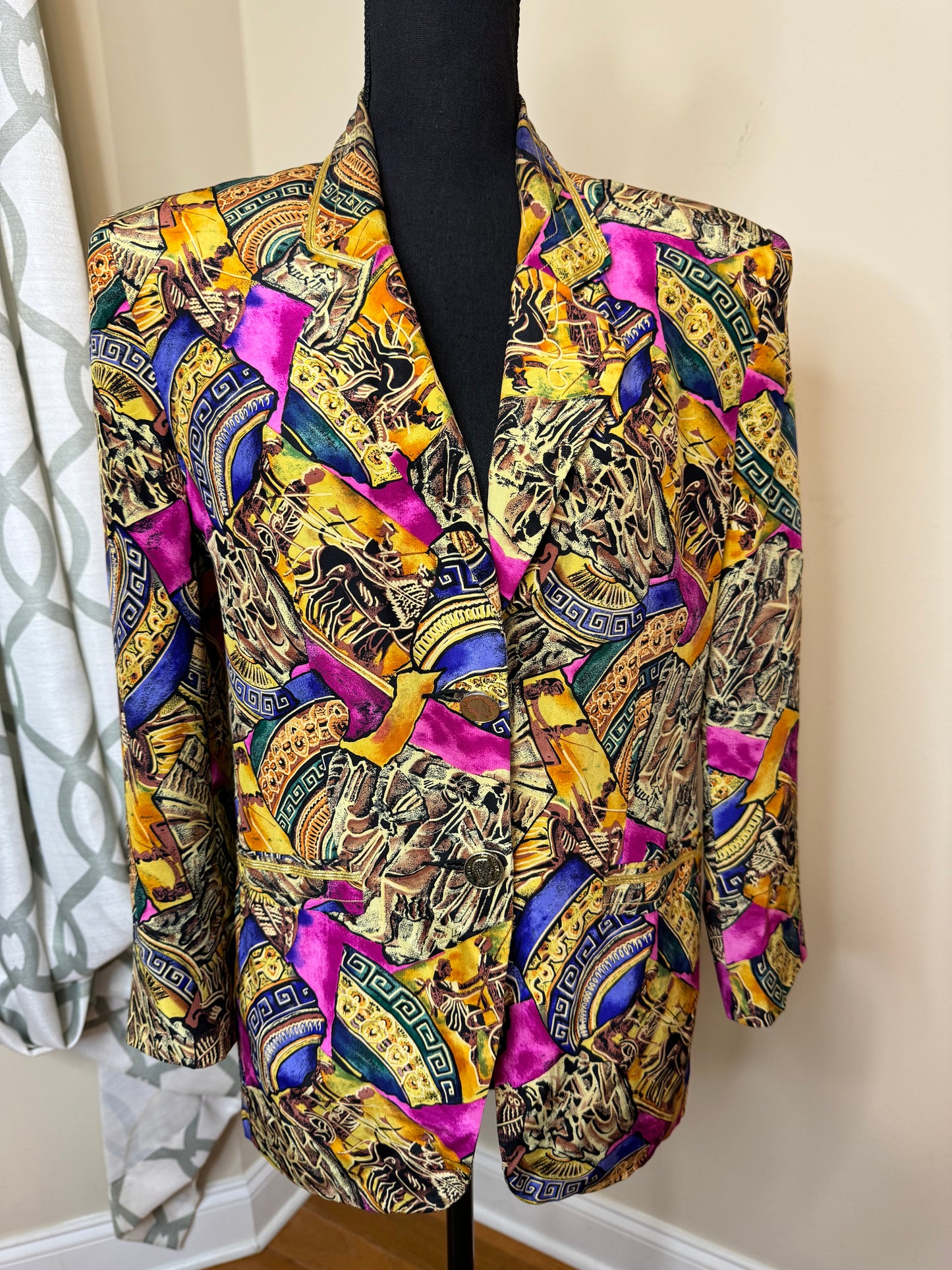 Vintage Abstract Print Blazer