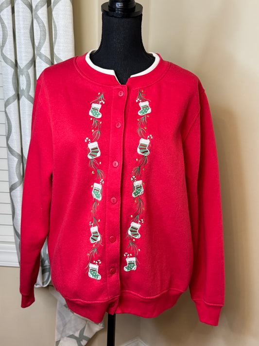 Christmas Stocking Themed Vtg Cardigan/Sweatshirt