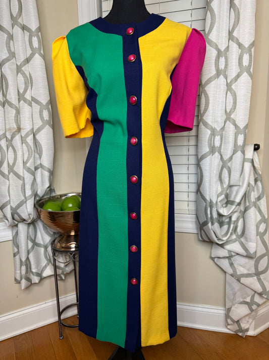 Vintage Rainbow Striped Colorblock Dress