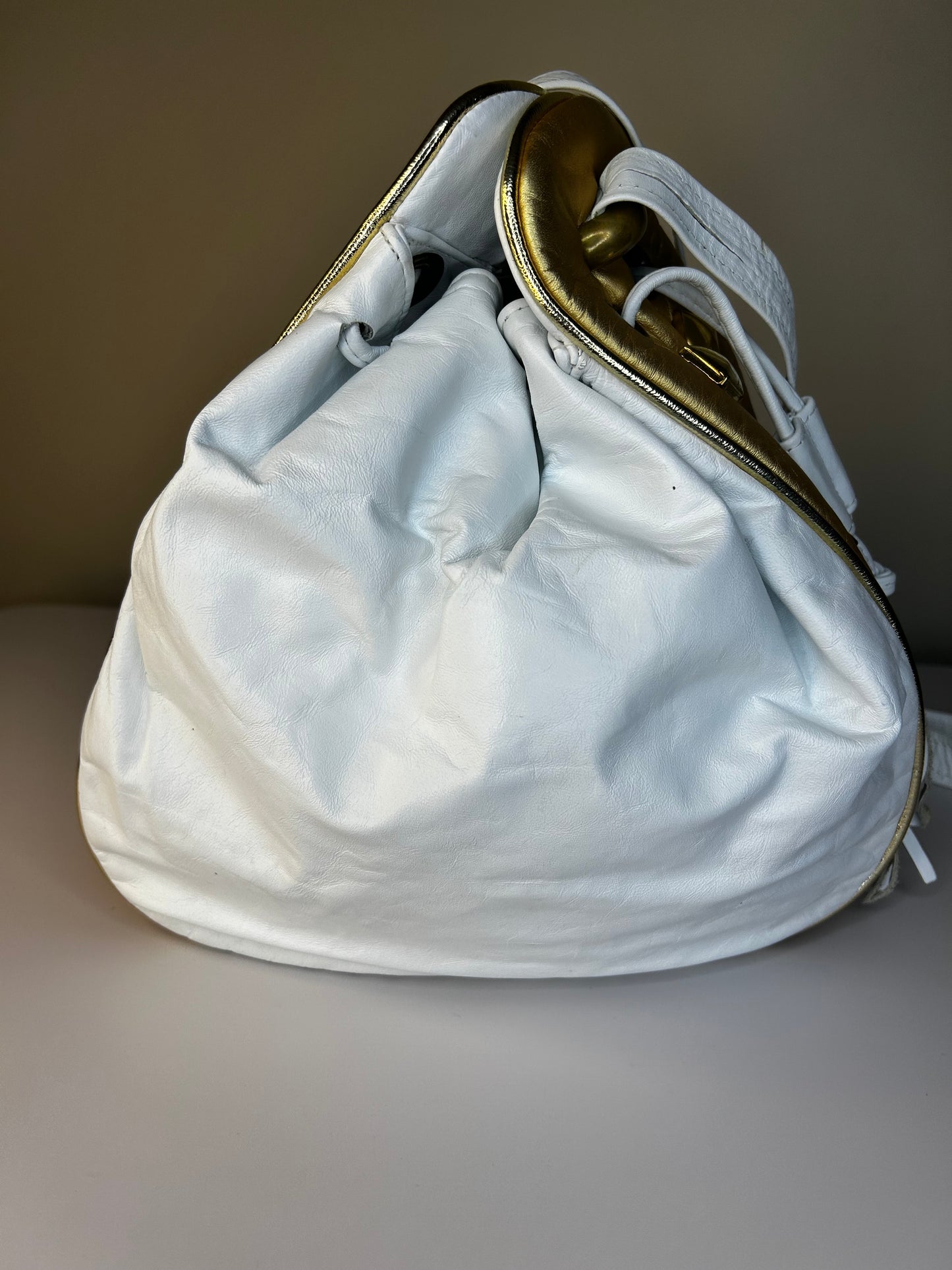 White Bejeweled Bucket Bag