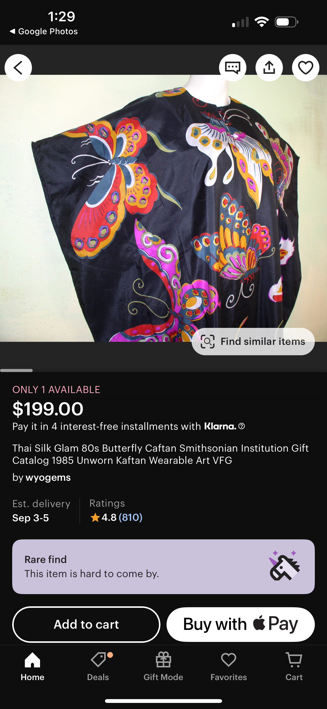 Thai Silk Glam 80's Butterfly Caftan Smithsonian Institution Gift Catalog 1985 Wearable Art MuuMuu