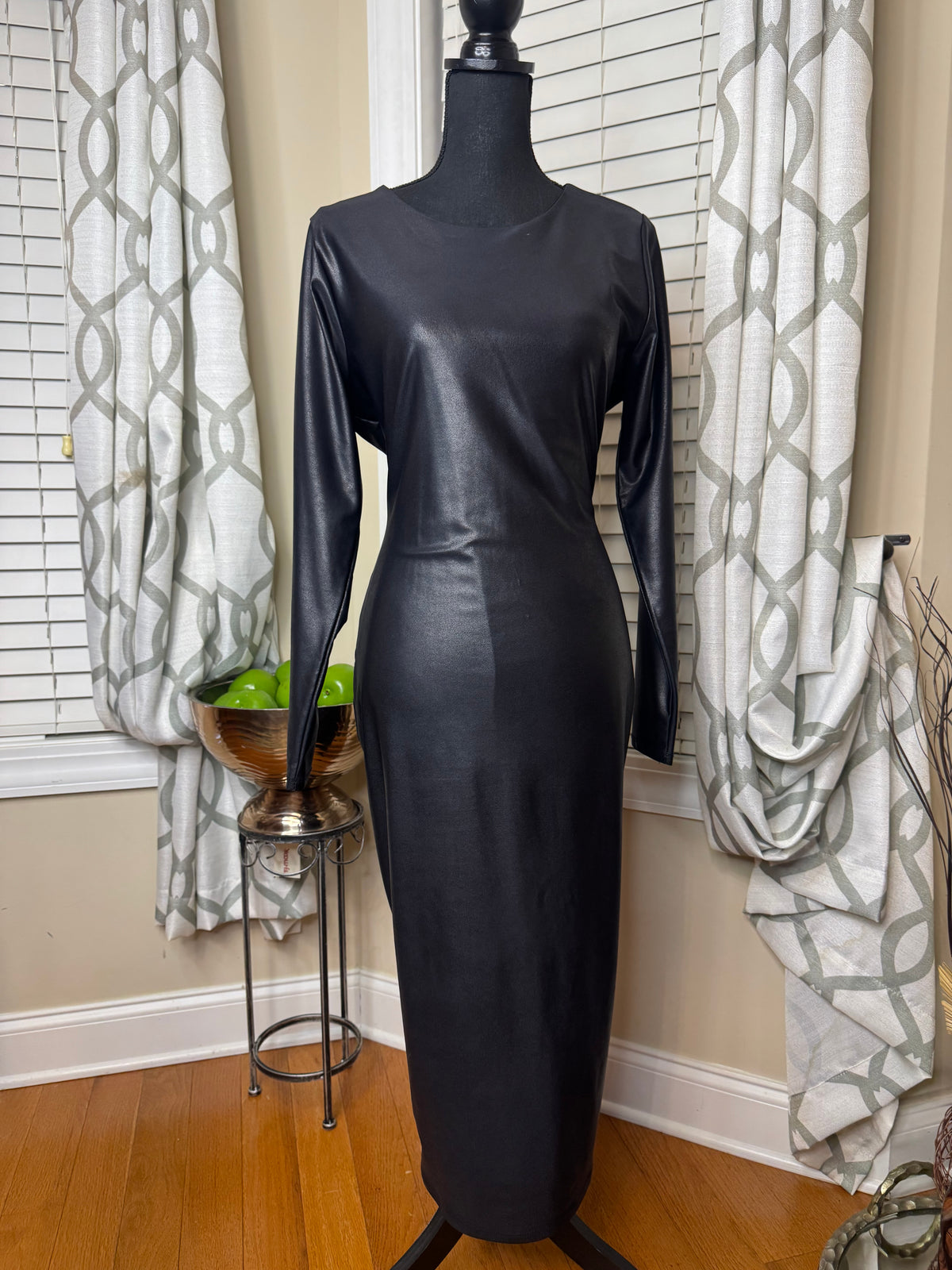 Naked Wardrobe Faux Liquid Leather Midi Dress
