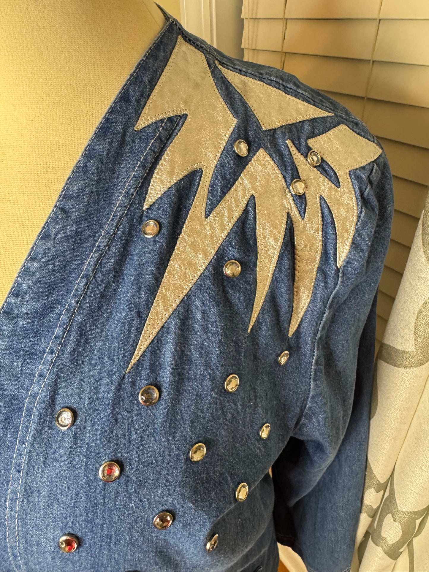 Phillip Noel Embroidered Bejeweled Denim Jacket