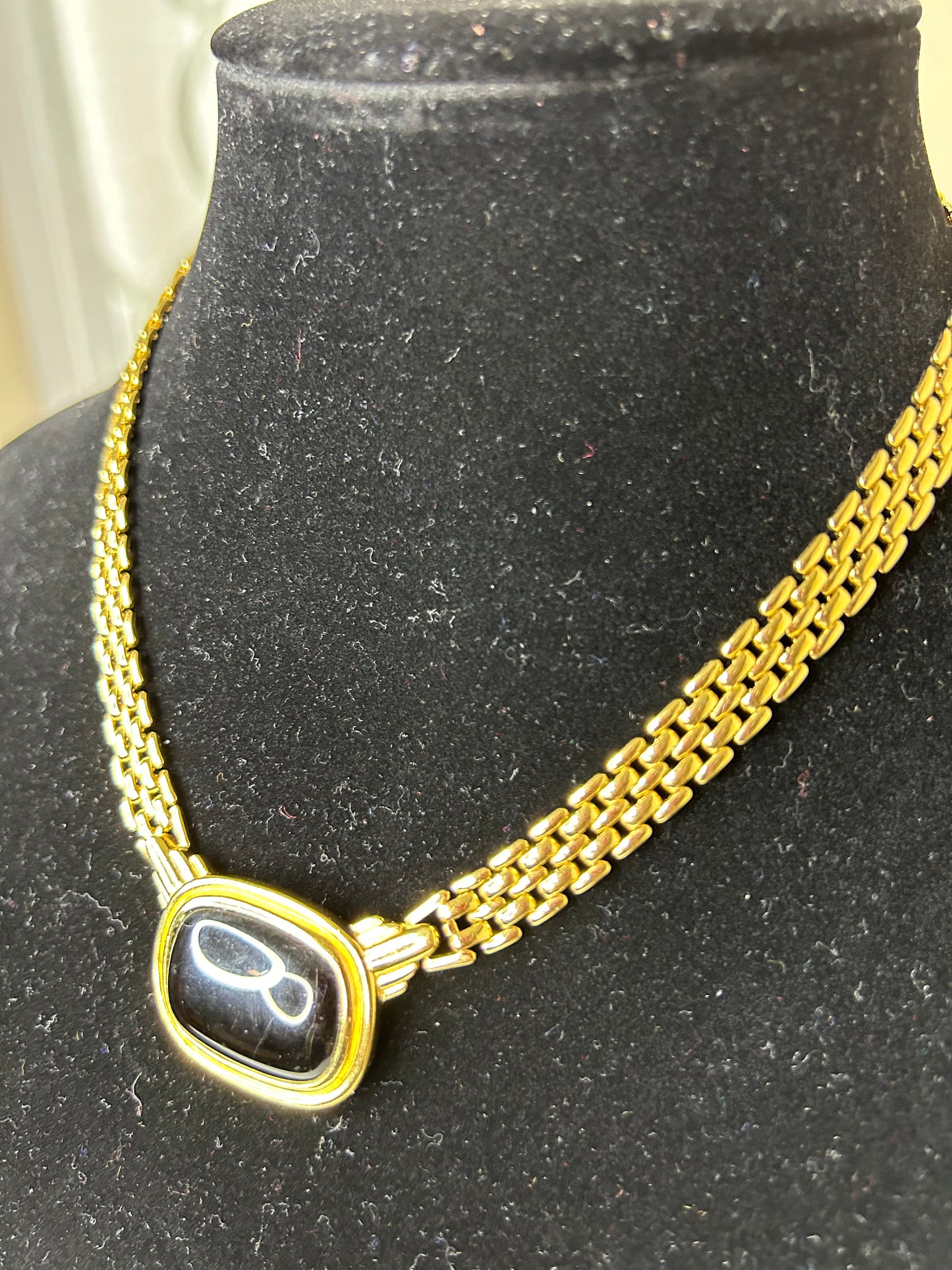Gold and Black Trifari Stamped Necklace