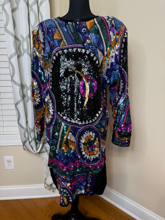 Judith Ann Creations 1980s Sequin Geometric Dress