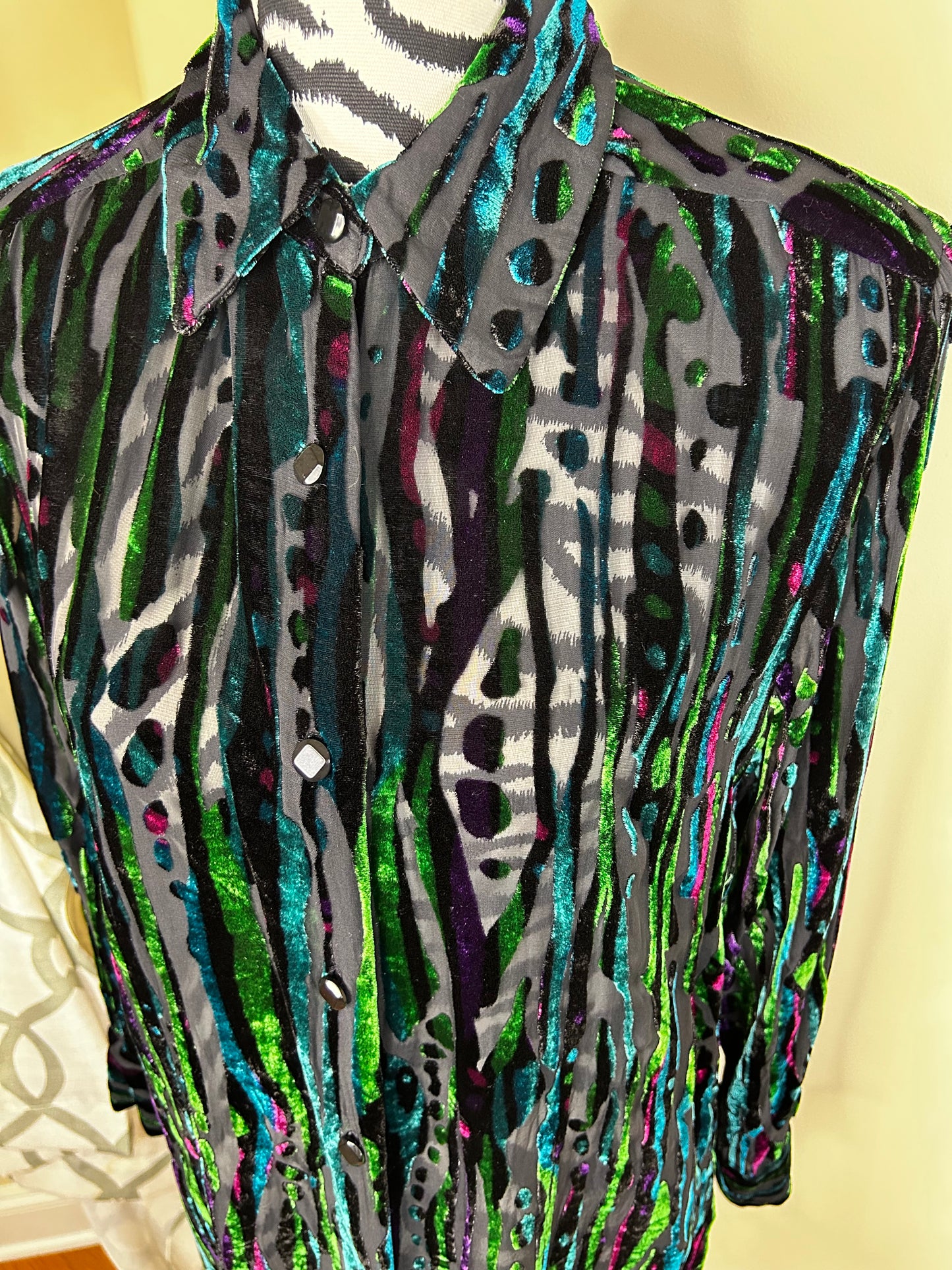 Bob Mackie Sheet/Velour Mixed Shirt
