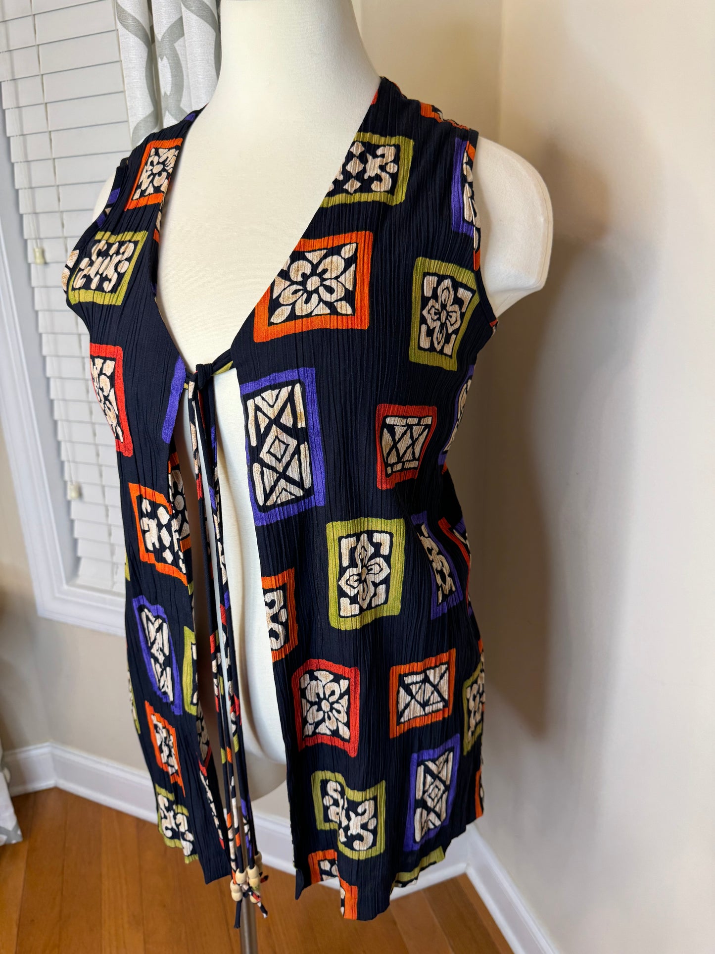 Vtg Roaman's Abstract Printed Open Vest/Duster