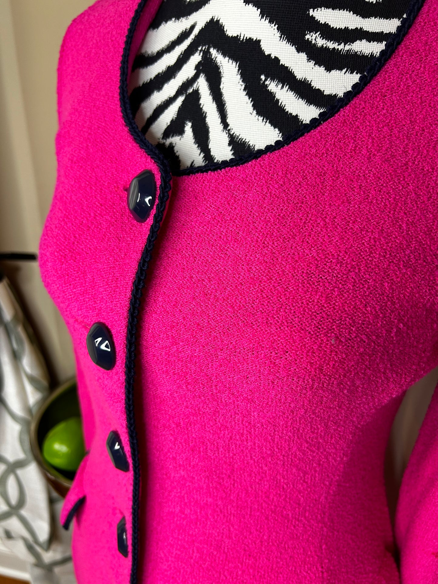 St. John Collection Pink and Navy Blue Trimmed Cardigan