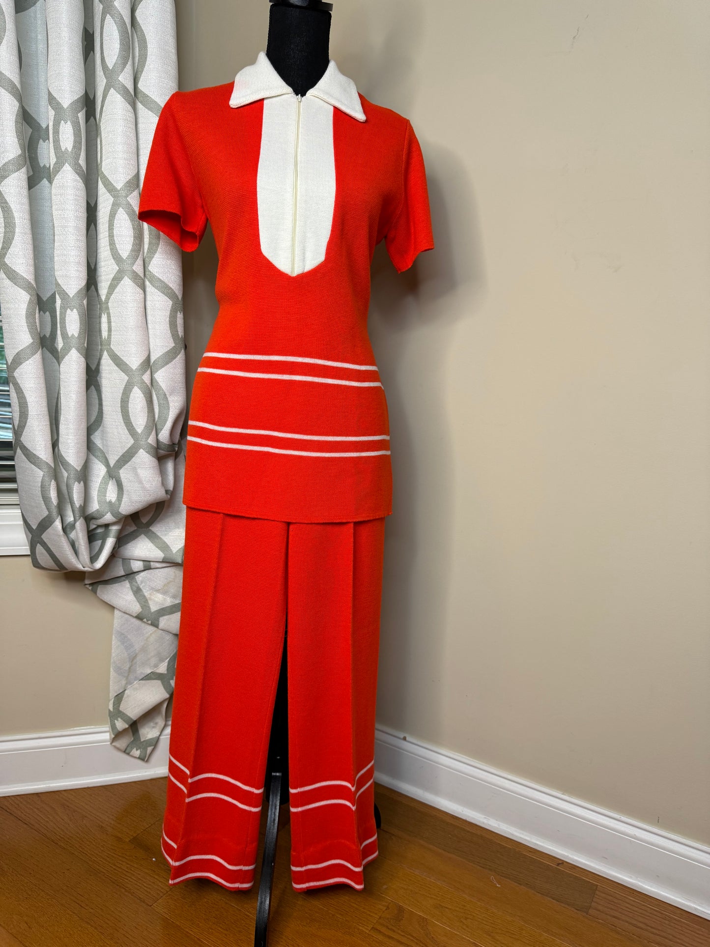 Fine Knits by Roger Orange and Creme Vintage 2-Piece Pant Set