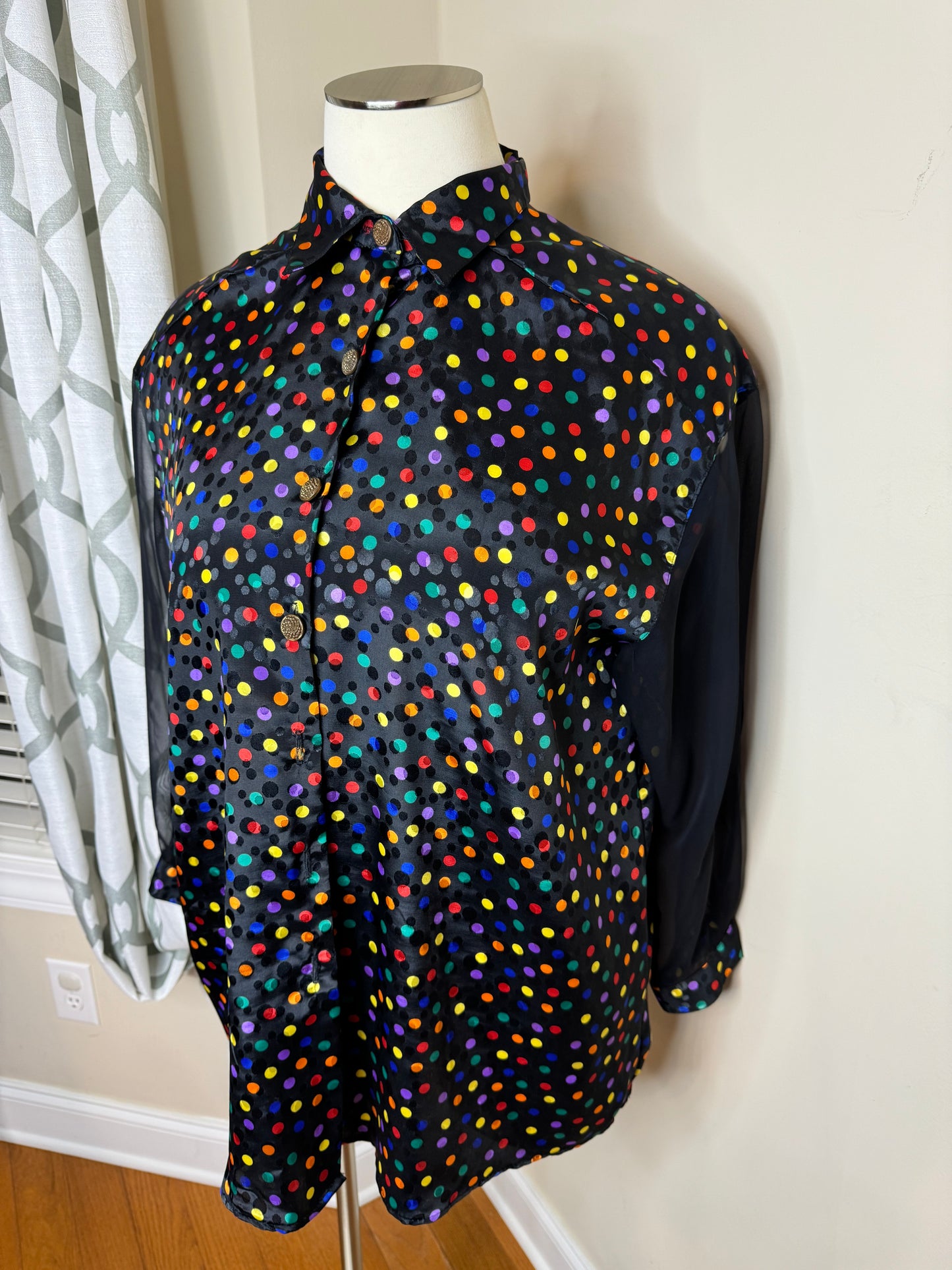 C.M. Shapes Plus Size Polka Dot Sheer Sleeved Shirt