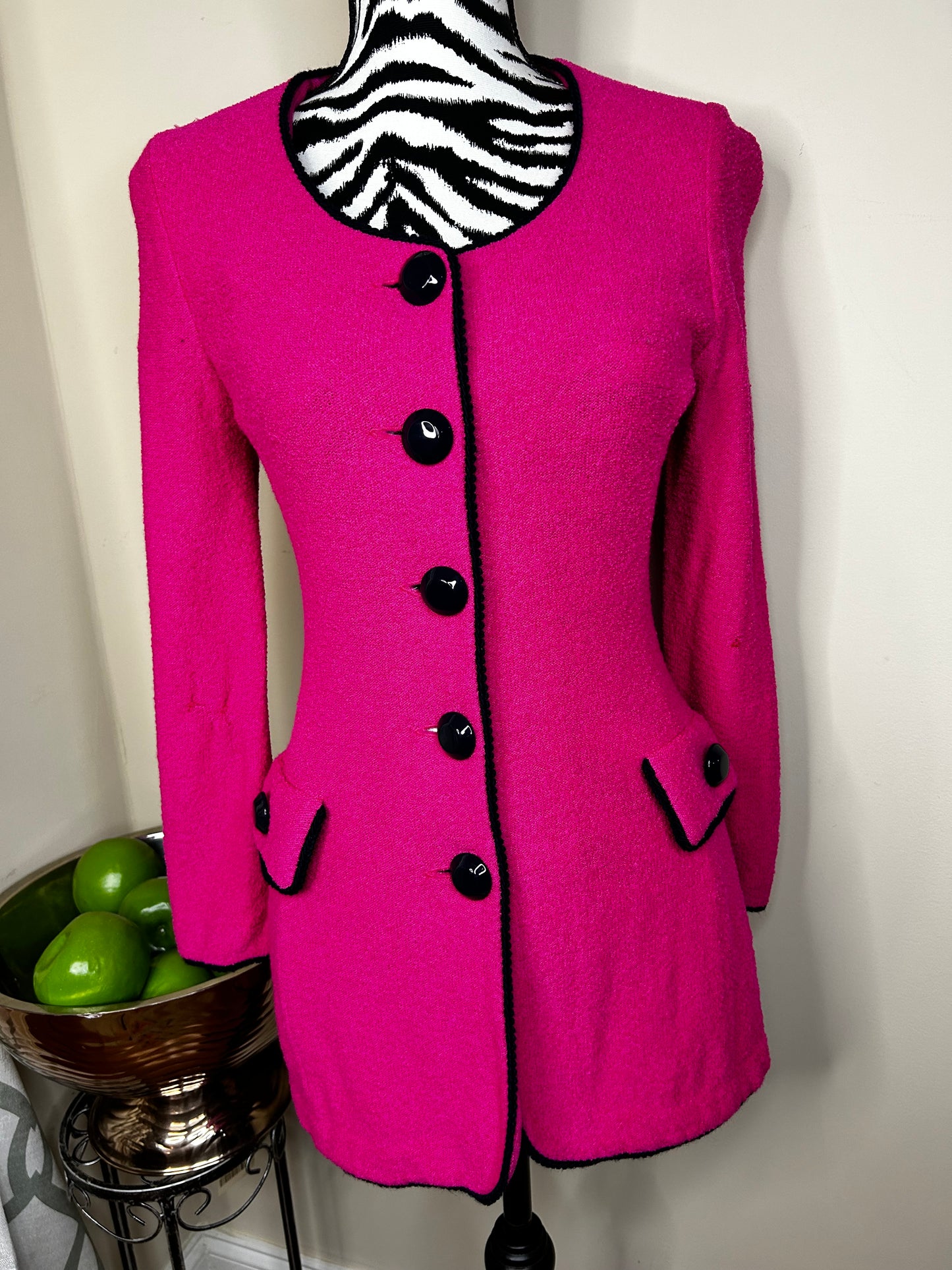 St. John Collection Pink and Navy Blue Trimmed Cardigan