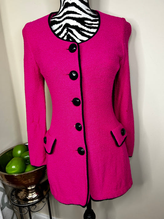 St. John Collection Pink and Navy Blue Trimmed Cardigan