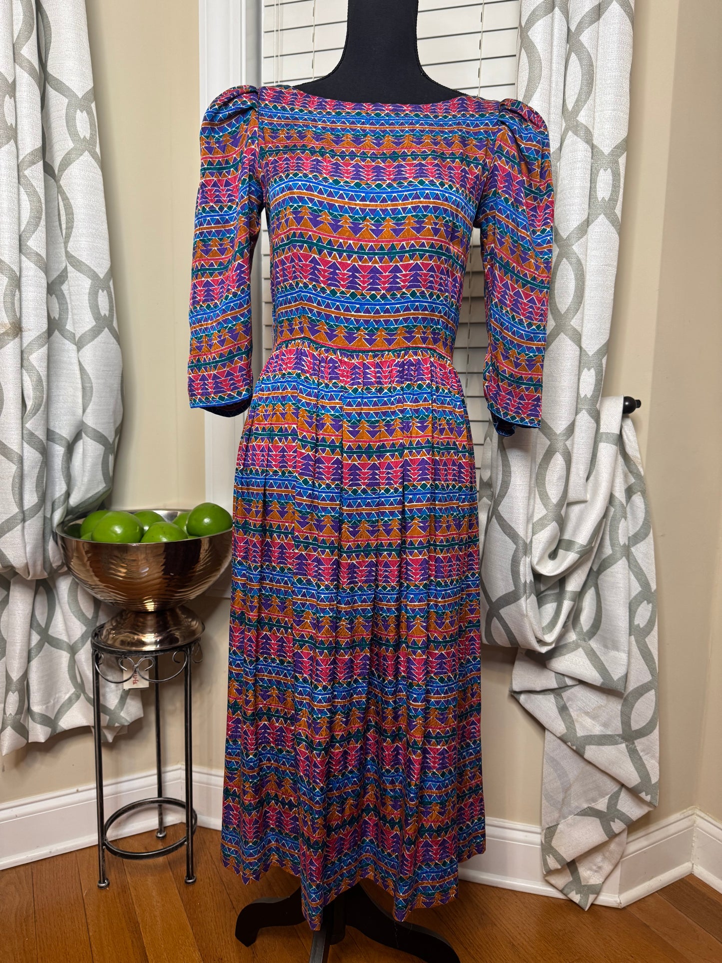 Nicole Miller 100% Silk Abstract High Waisted Print Dress