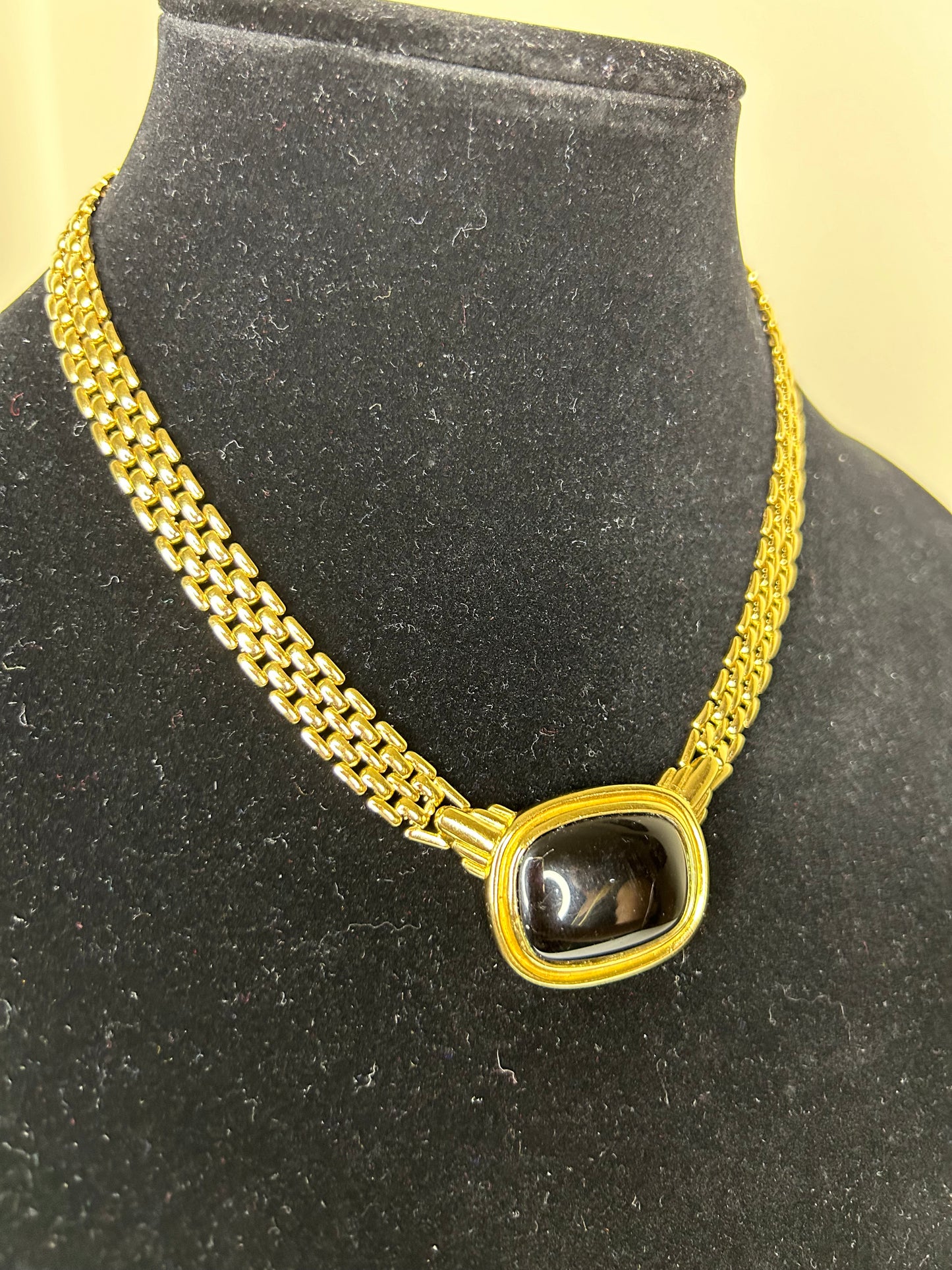 Gold and Black Trifari Stamped Necklace