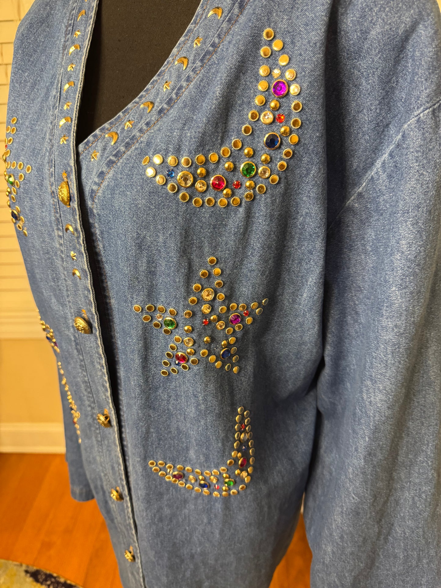 Bejeweled and Studded Vintage Denim Shirt