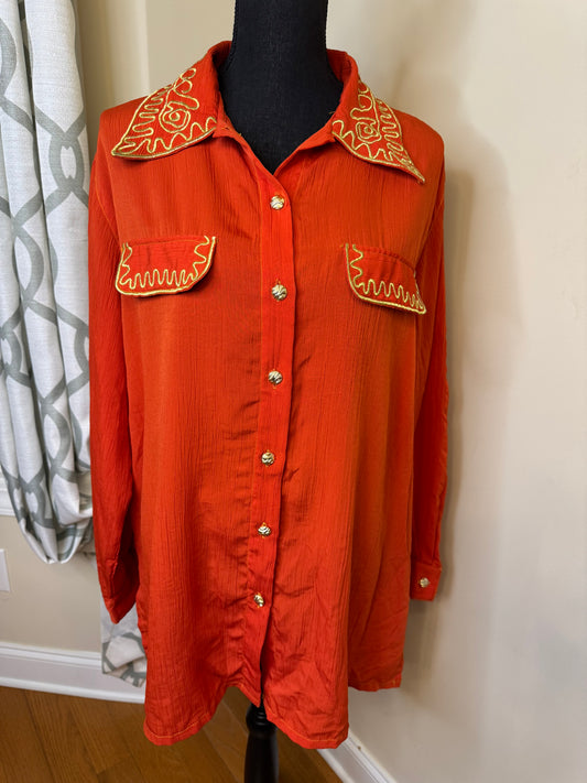 Vtg J.K.S Designs Gold Embroidered Shirt