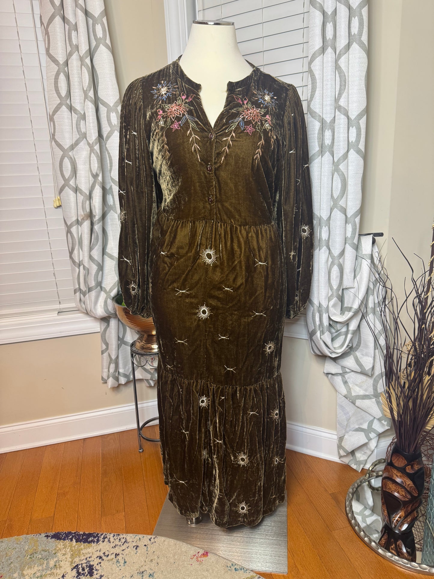 Johnny Was Wayward Fancies eShakti Velour Embroidered Dress