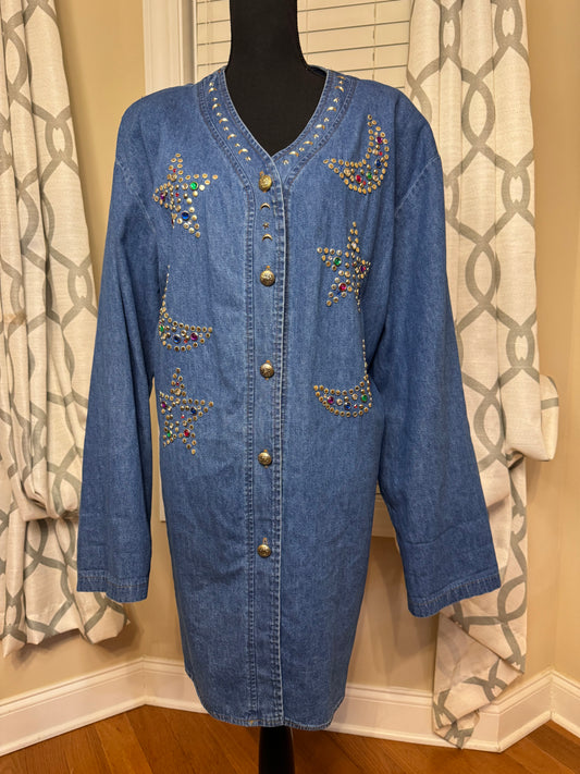 Bejeweled and Studded Vintage Denim Shirt