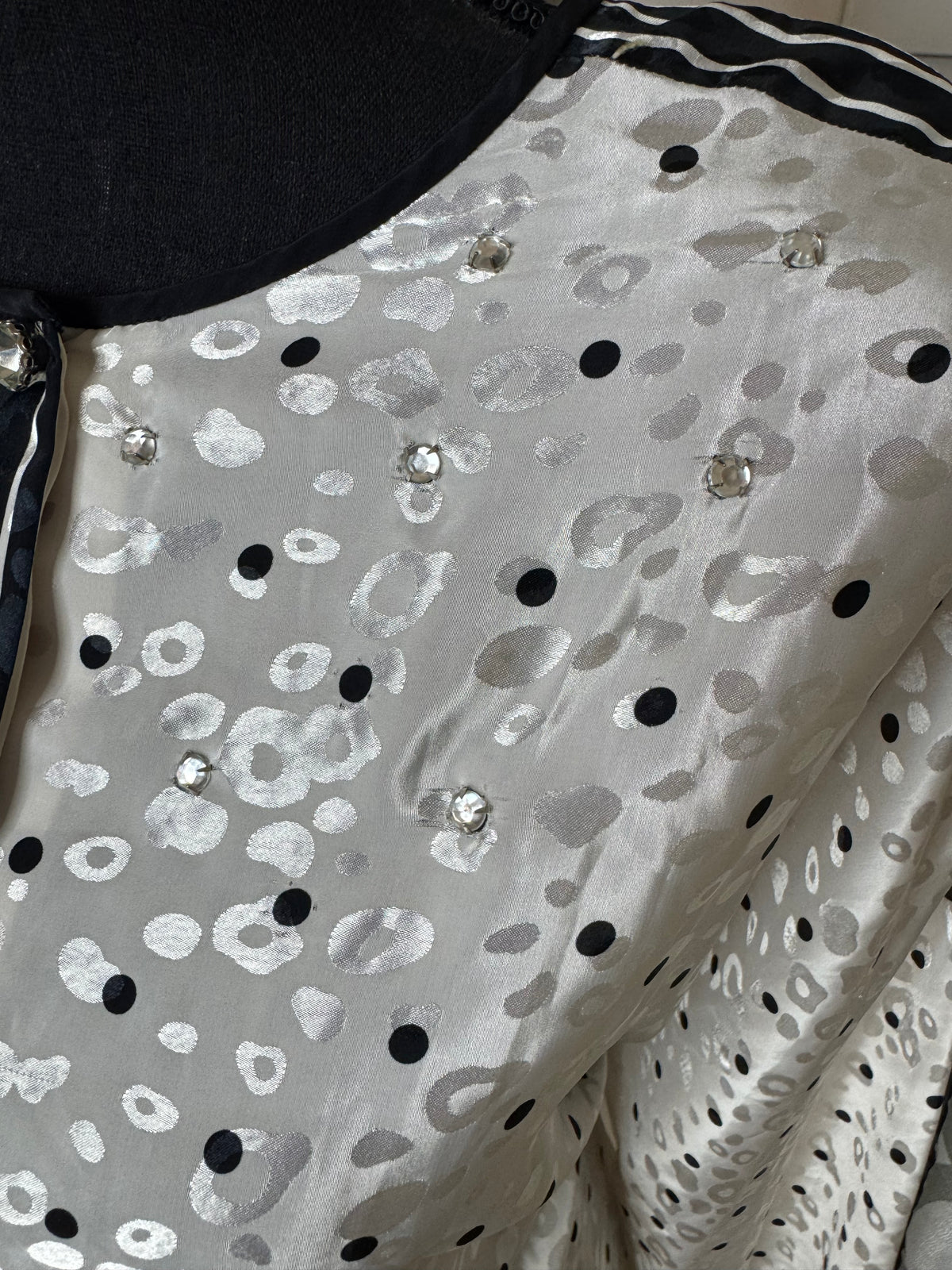 Vintage Personal Brand Polka Dot Blouse with Rhinestone Accents