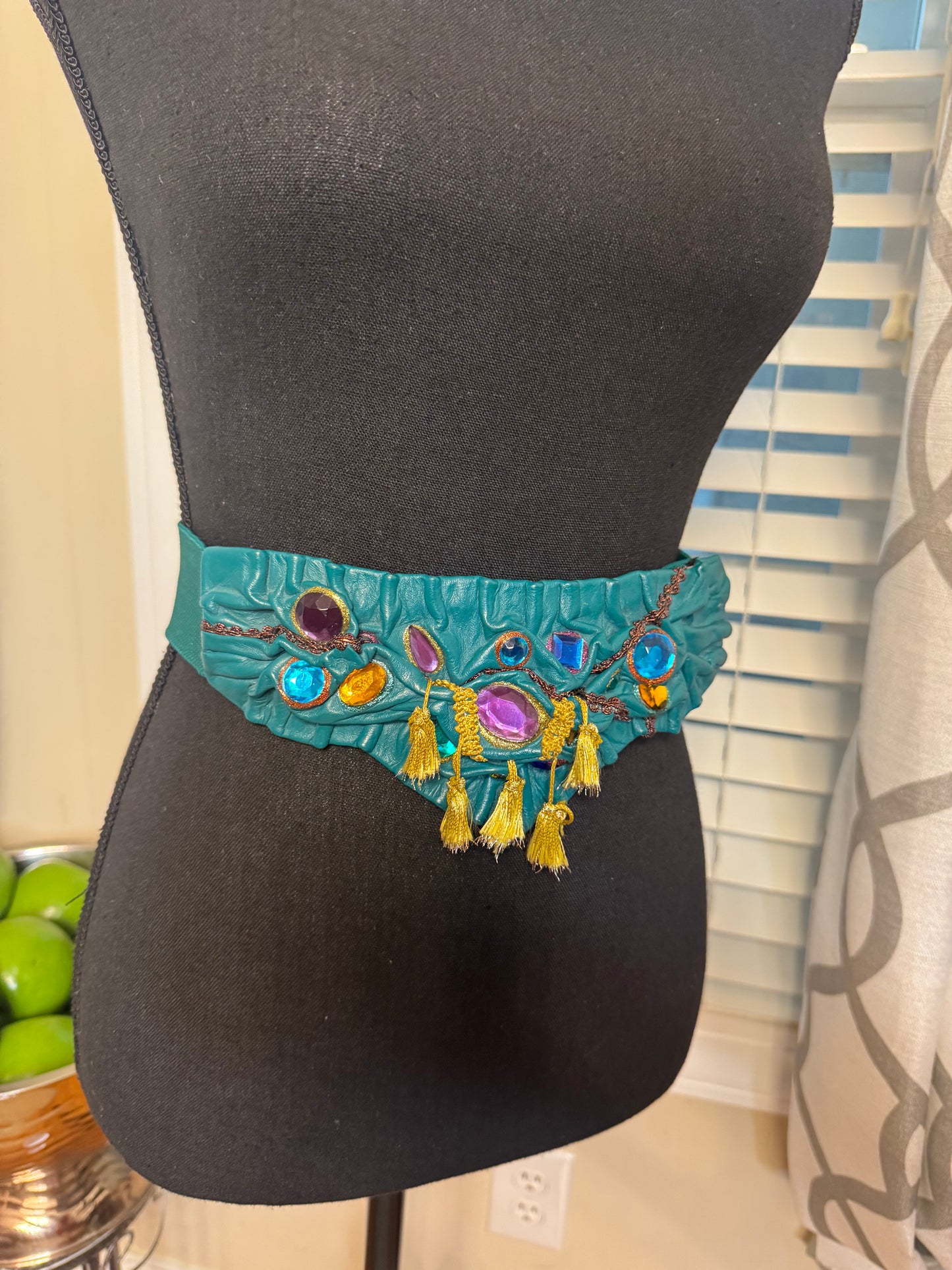 Vintage Gemstone Embellished and Gold Tassel Belt