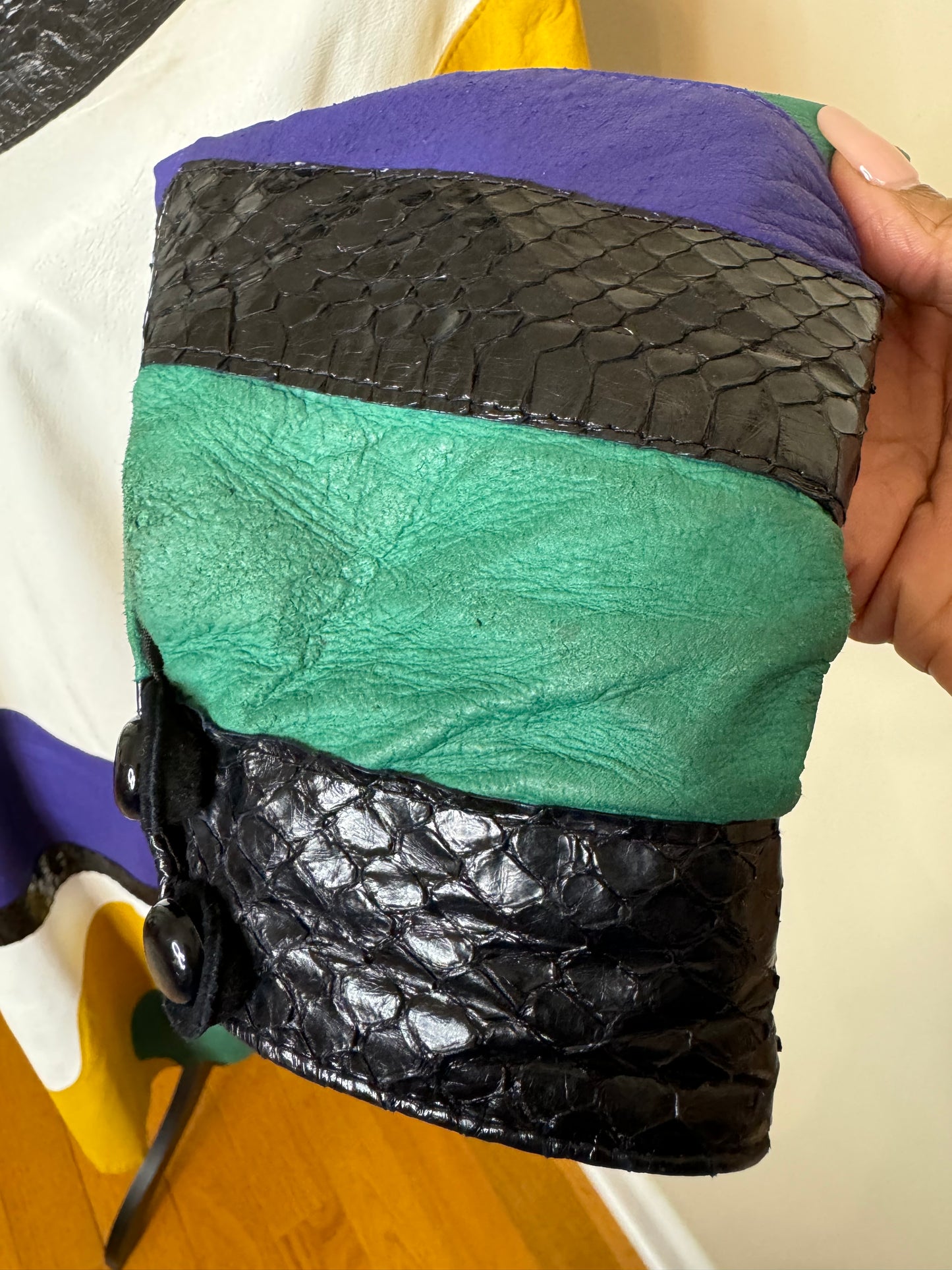 EREZ Colorblock Leather, Suede, and Snakeskin Trimmed Dress