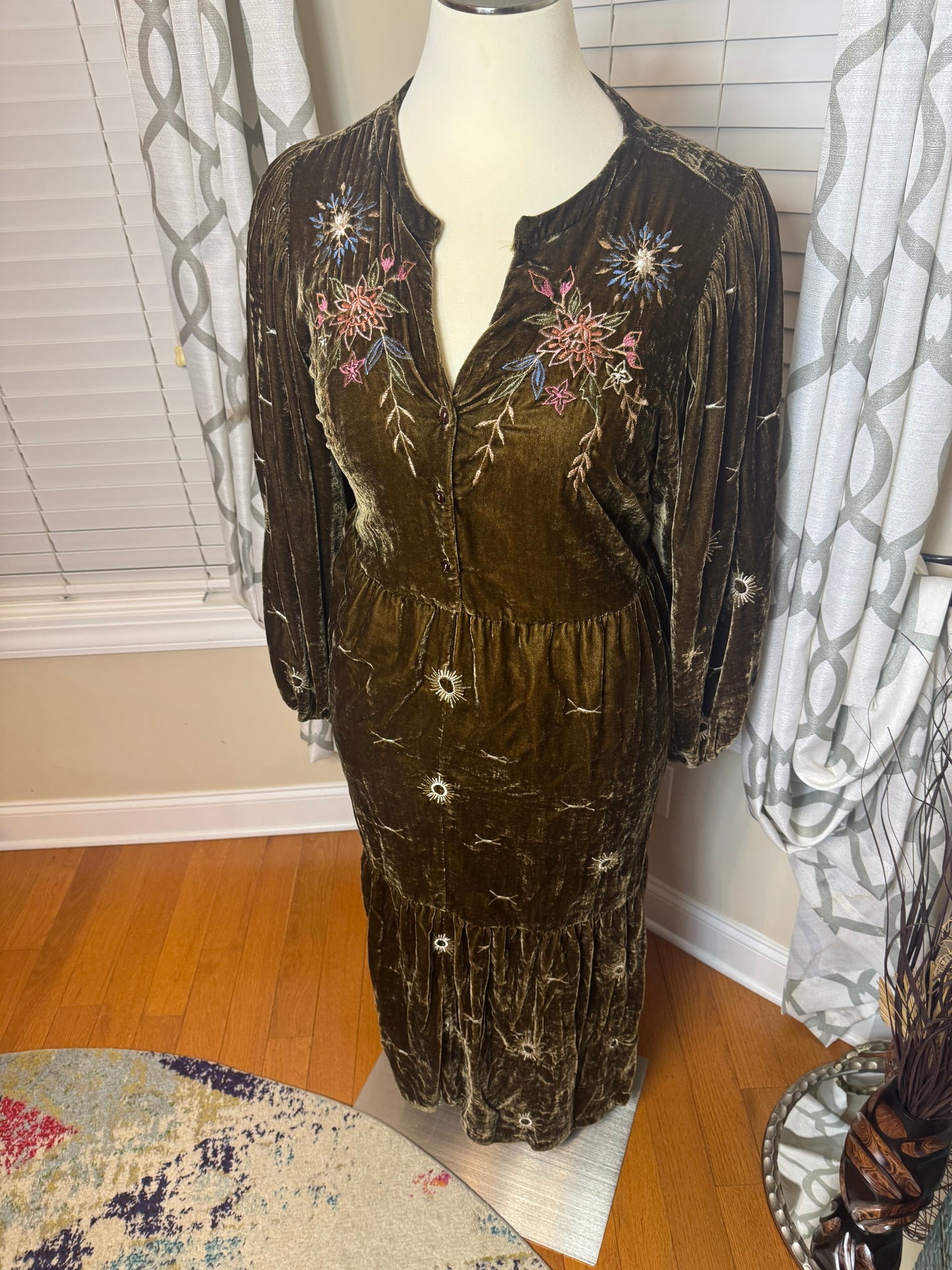 Johnny Was Wayward Fancies eShakti Velour Embroidered Dress