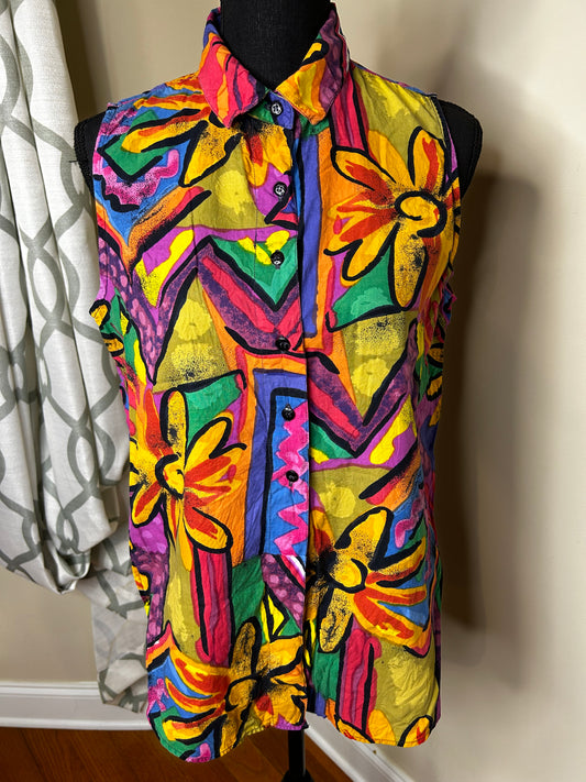 BC & CO Vintage Abstract Print Sleeveless Shirt