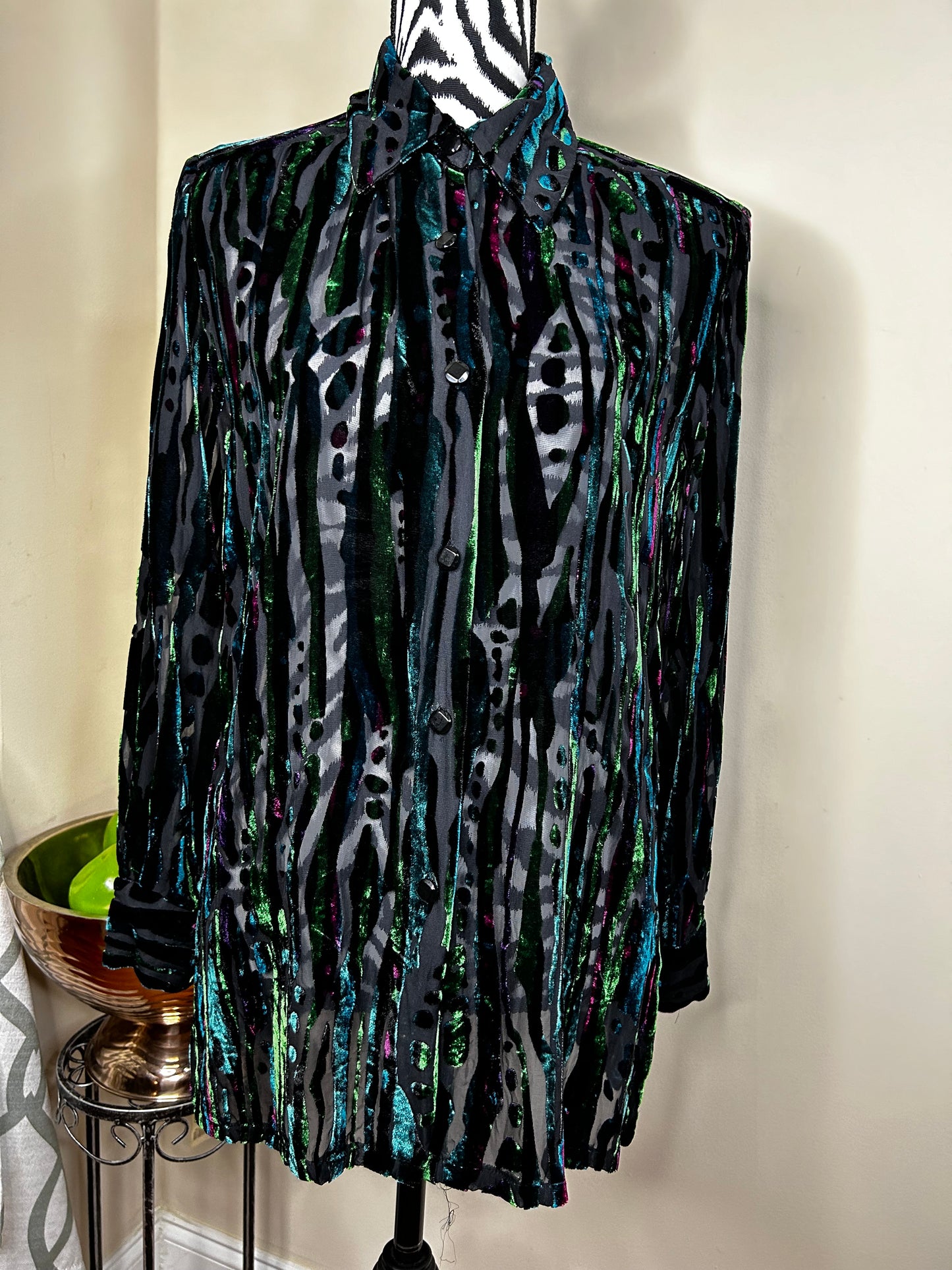 Bob Mackie Sheet/Velour Mixed Shirt