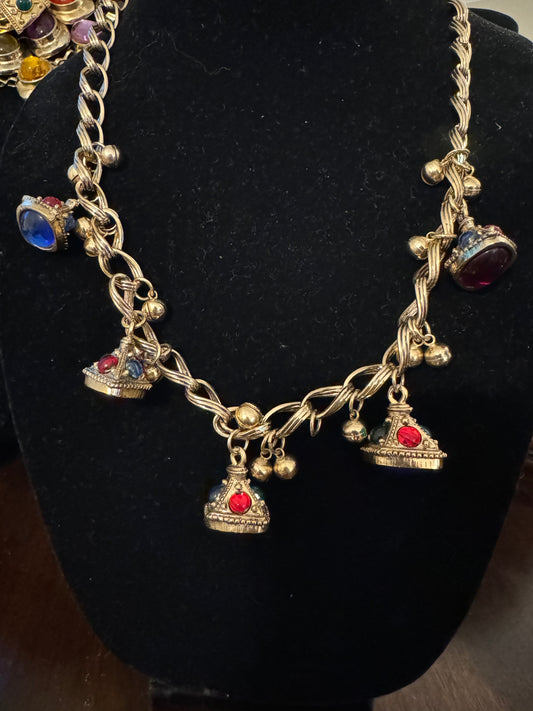 Vintage Multicolored Charm Etruscan Necklace