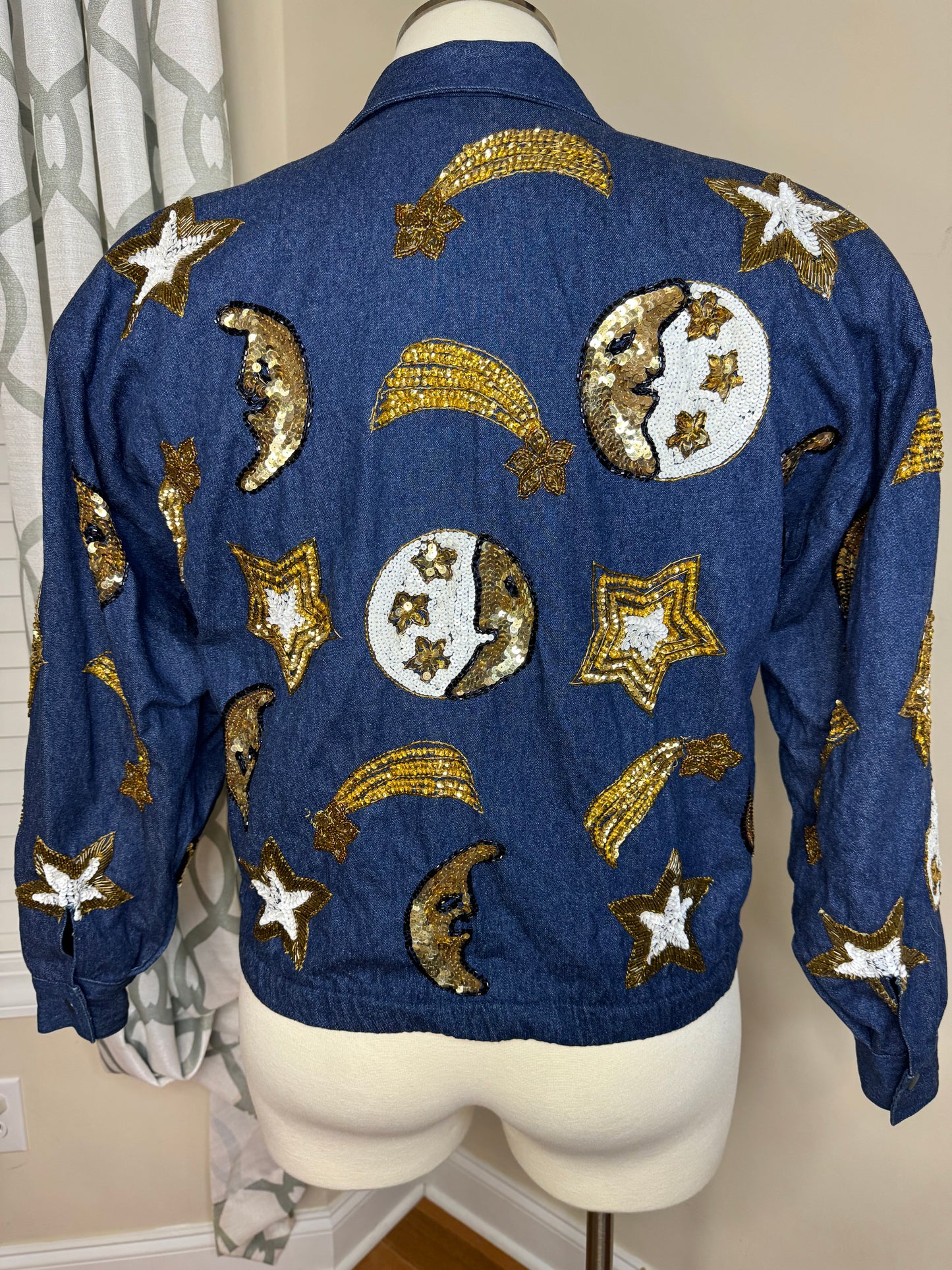 MODI Denim Moon and Stars Sequin Bomber (Oversized)