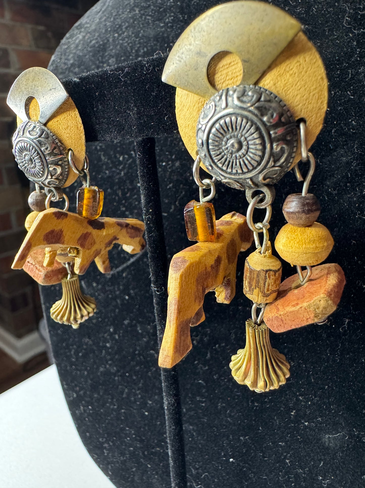 Vtg Boho Safari Earrings