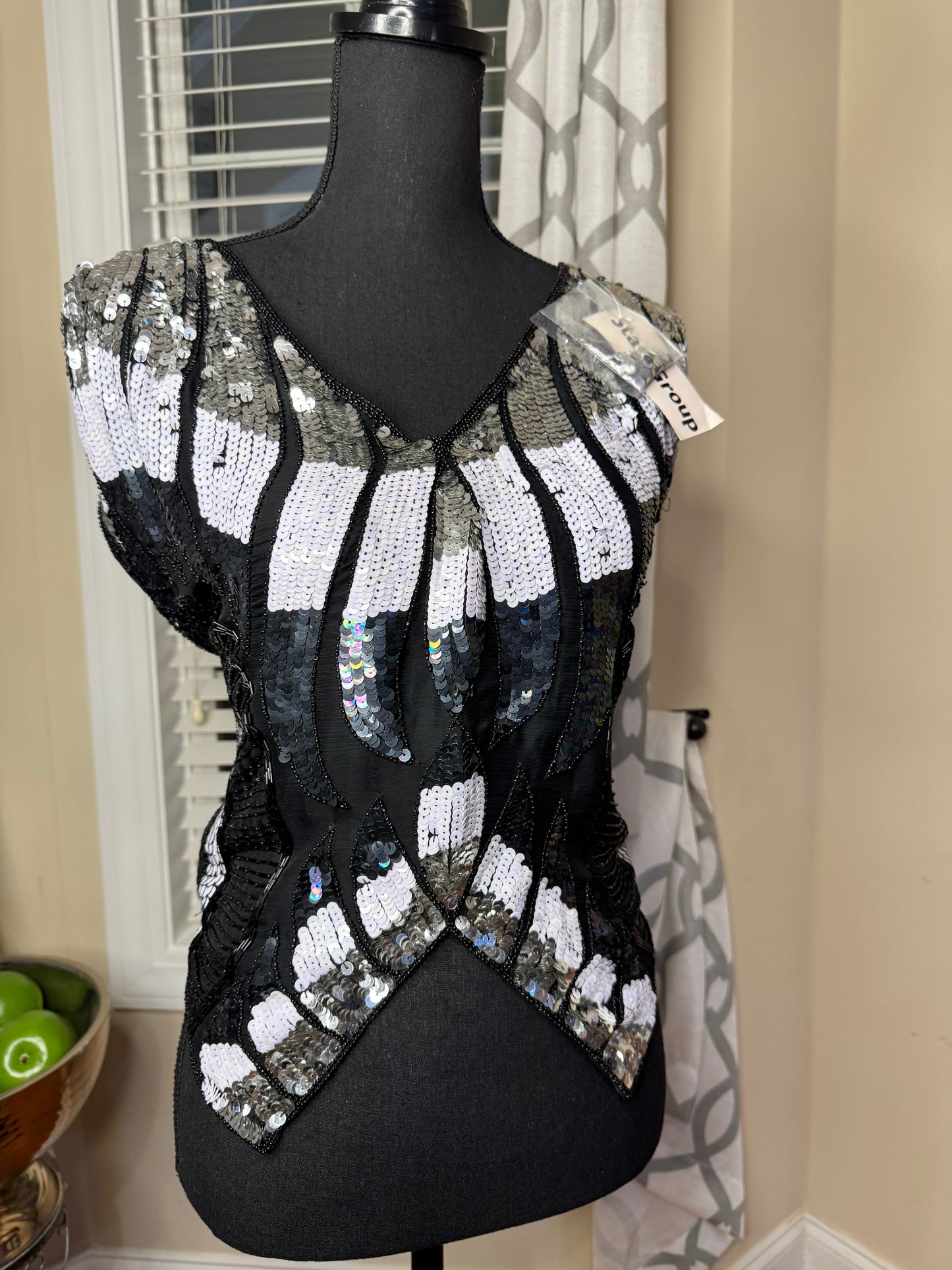 Vtg Deadstock Star Group Pure Silk SequinTop