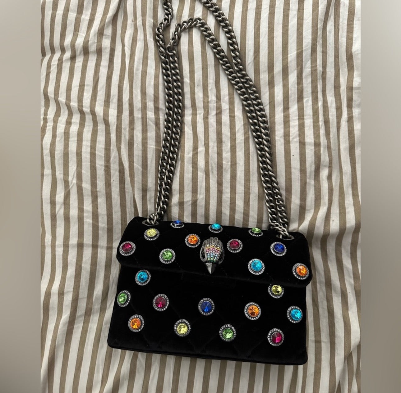 Kurt Geiger Mini Kensington Velvet Colorful Bejeweled Crossbody/Shoulder Bag