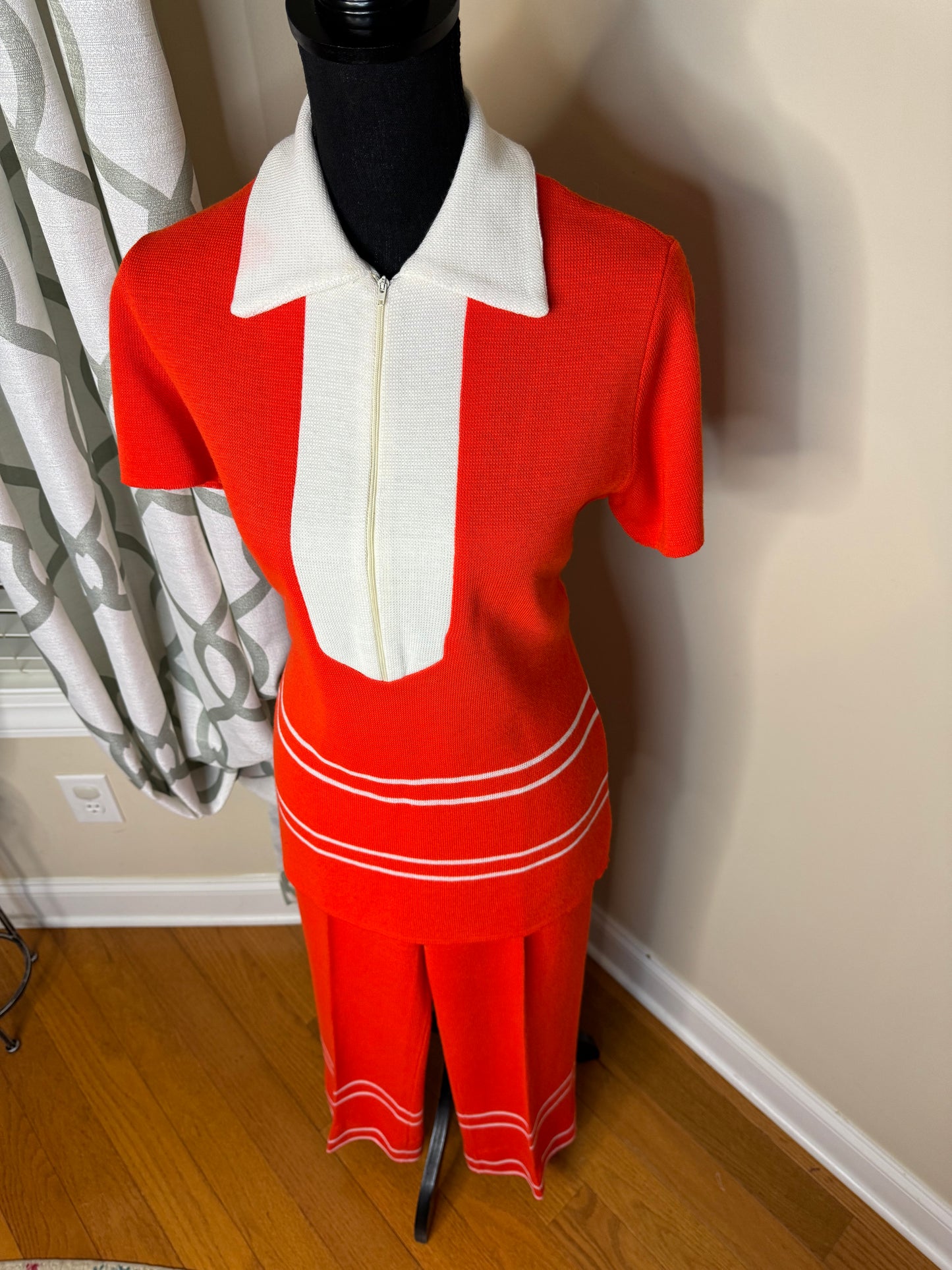 Fine Knits by Roger Orange and Creme Vintage 2-Piece Pant Set