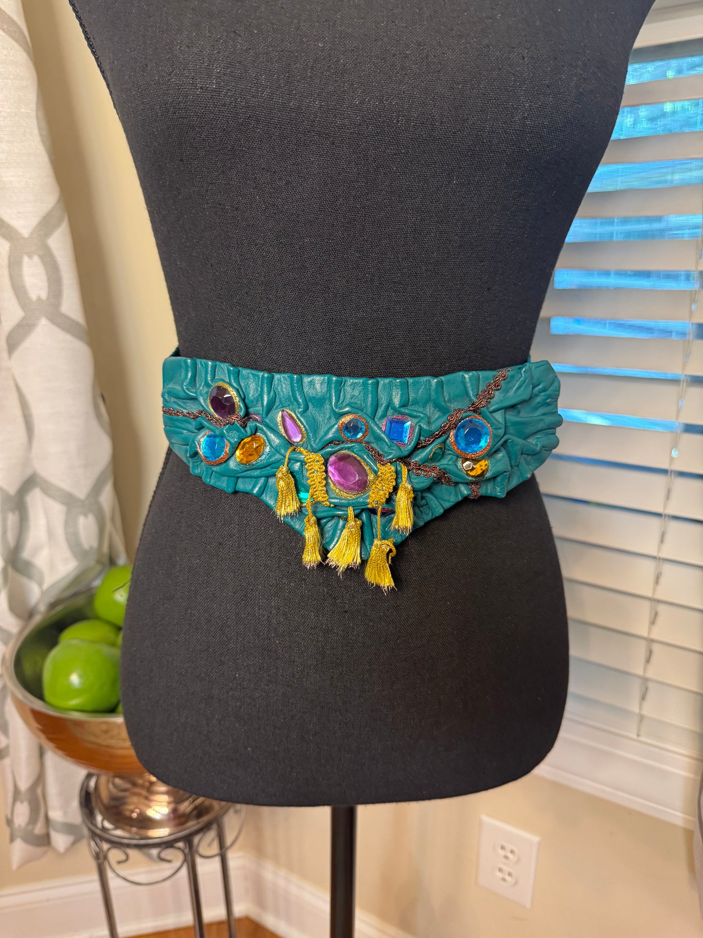 Vintage Gemstone Embellished and Gold Tassel Belt