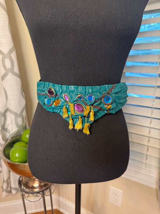 Vintage Gemstone Embellished and Gold Tassel Belt