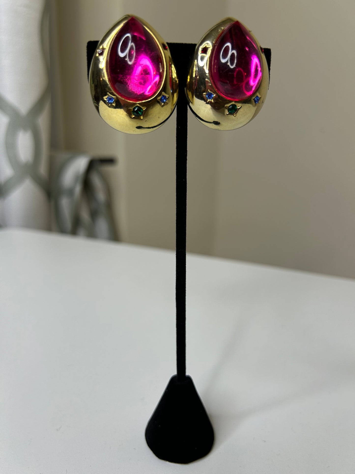 Pink Multicolored Stone Trimmed Clip-on Earrings