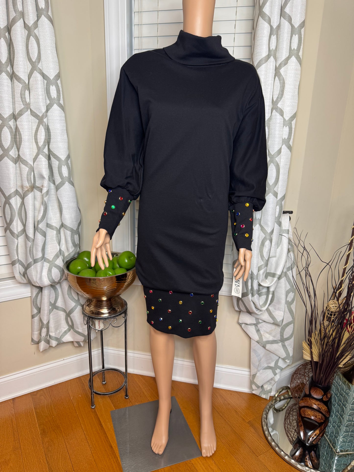 Vintage Bejeweled Crowl Neck Dress NWT