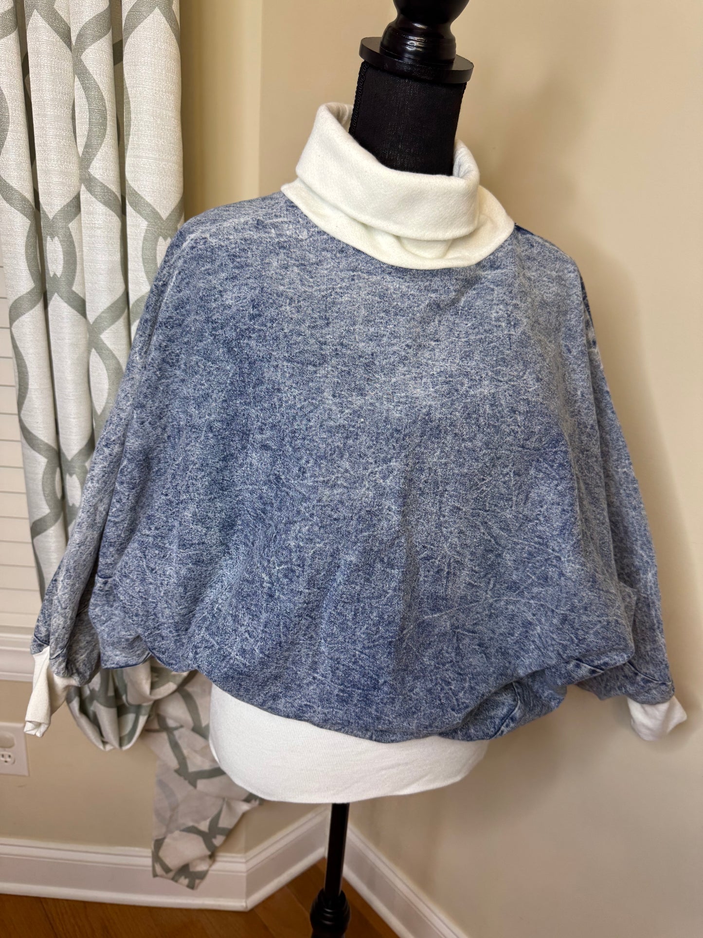 Body by Bishop Acid Wash Denim Dolman Turtleneck