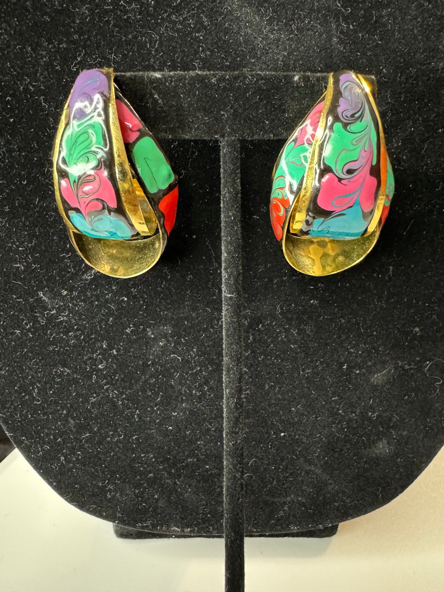 Vtg Abstract Pierced Multicolor Earrings