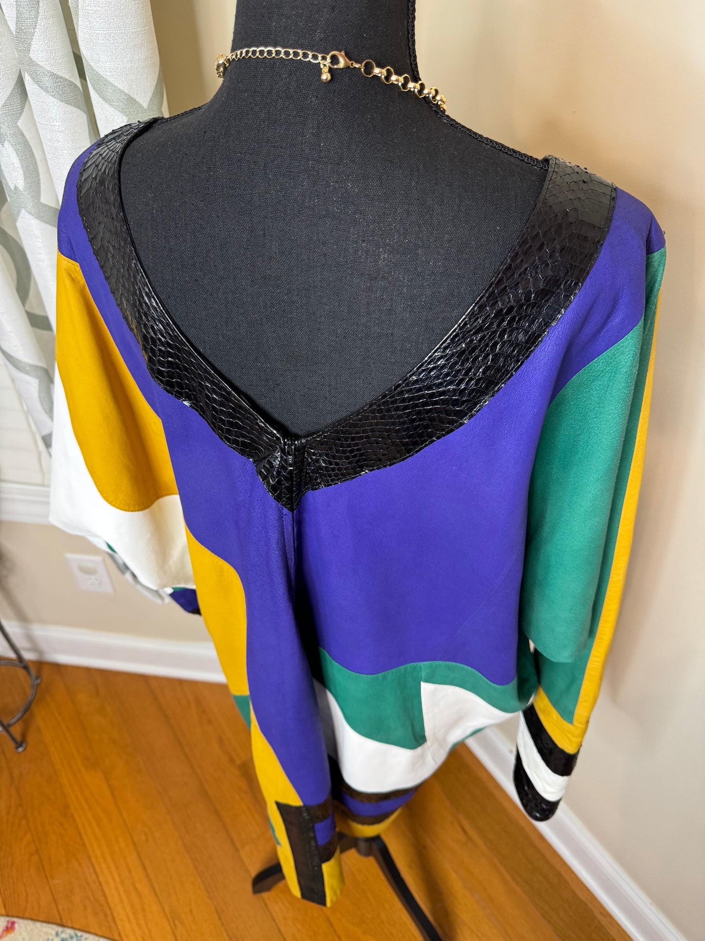 EREZ Colorblock Leather, Suede, and Snakeskin Trimmed Dress