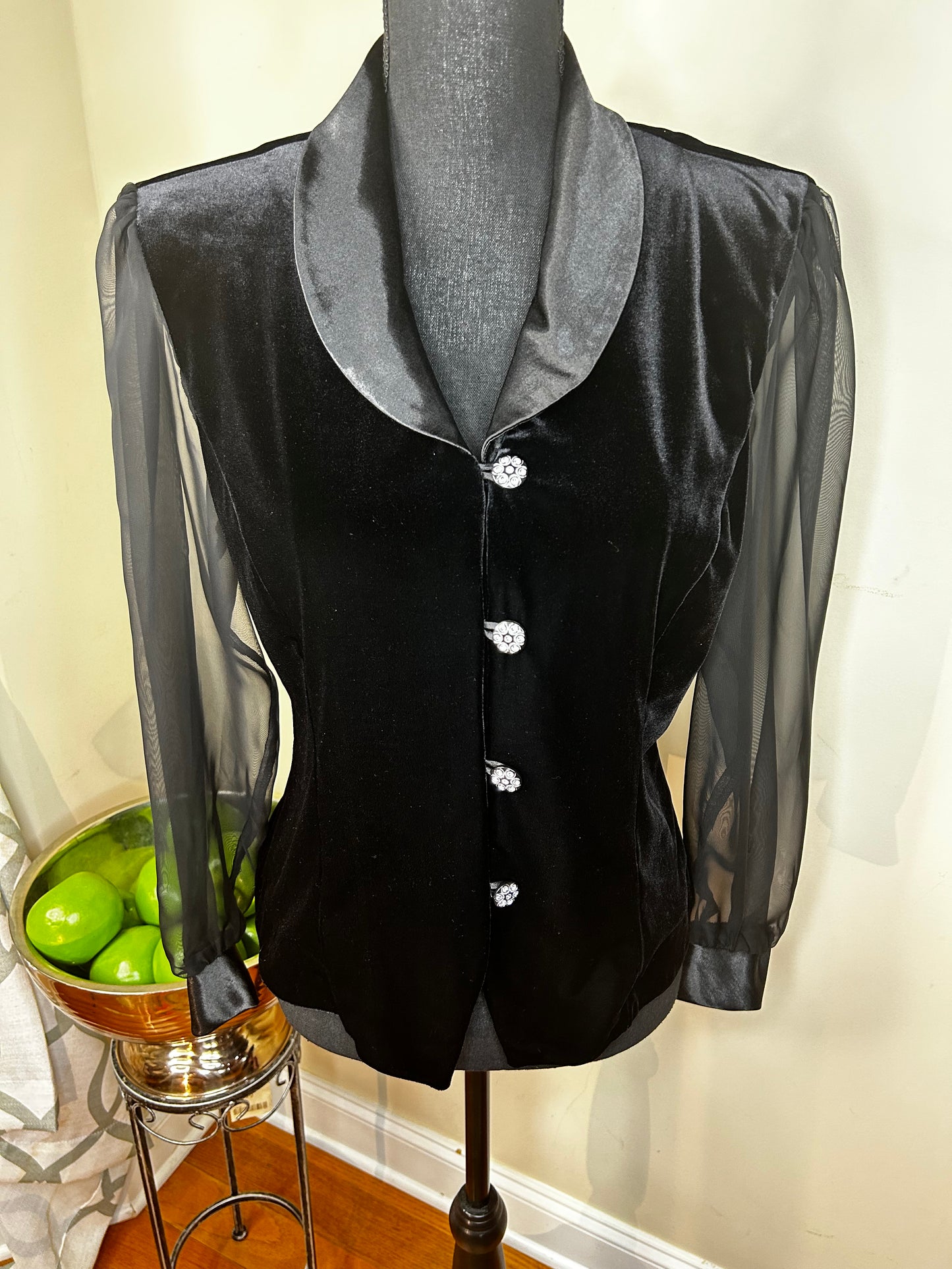 Another Thyme Bejeweled Velour Jacket with Sheer Sleeves