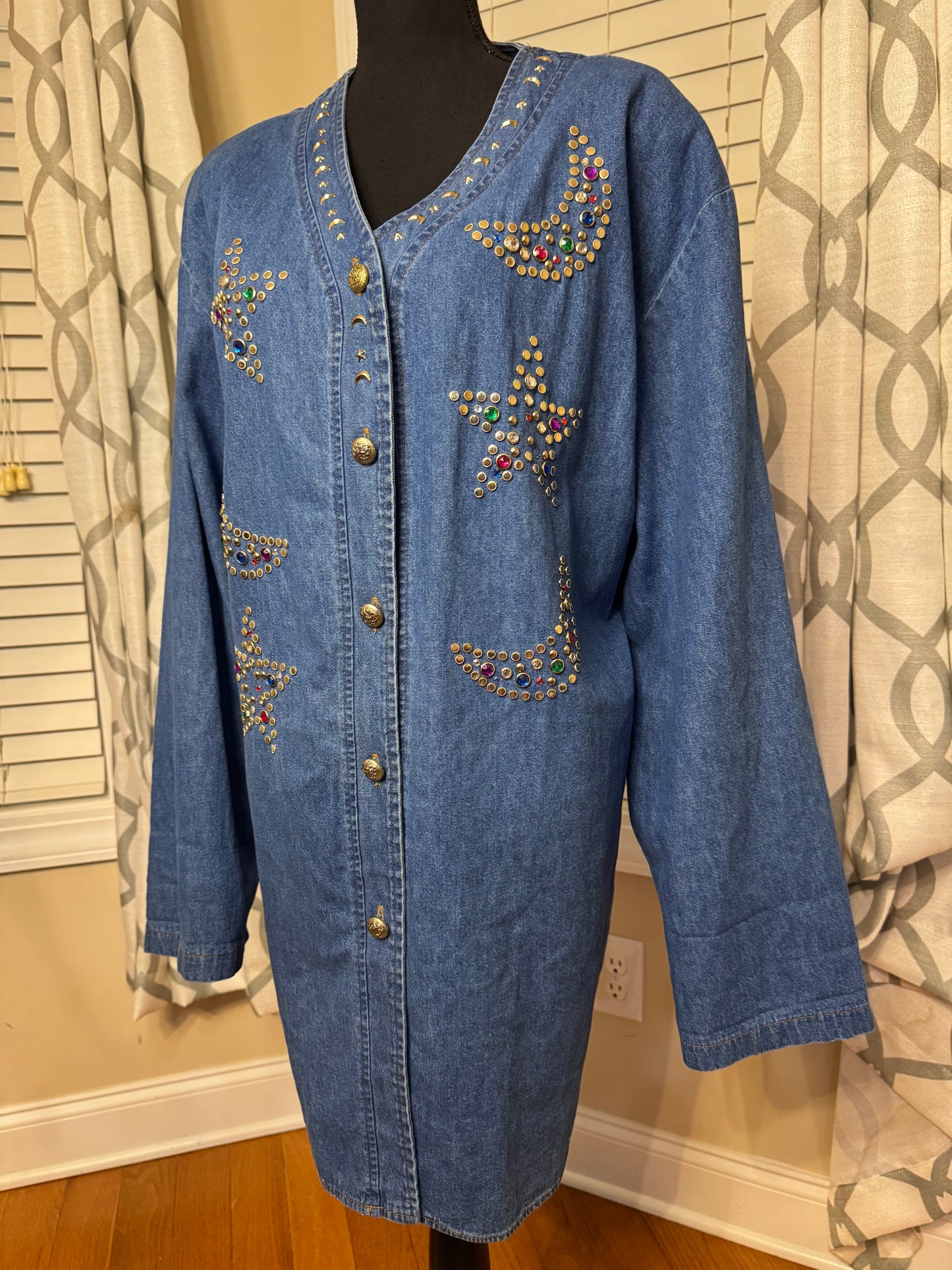Bejeweled and Studded Vintage Denim Shirt