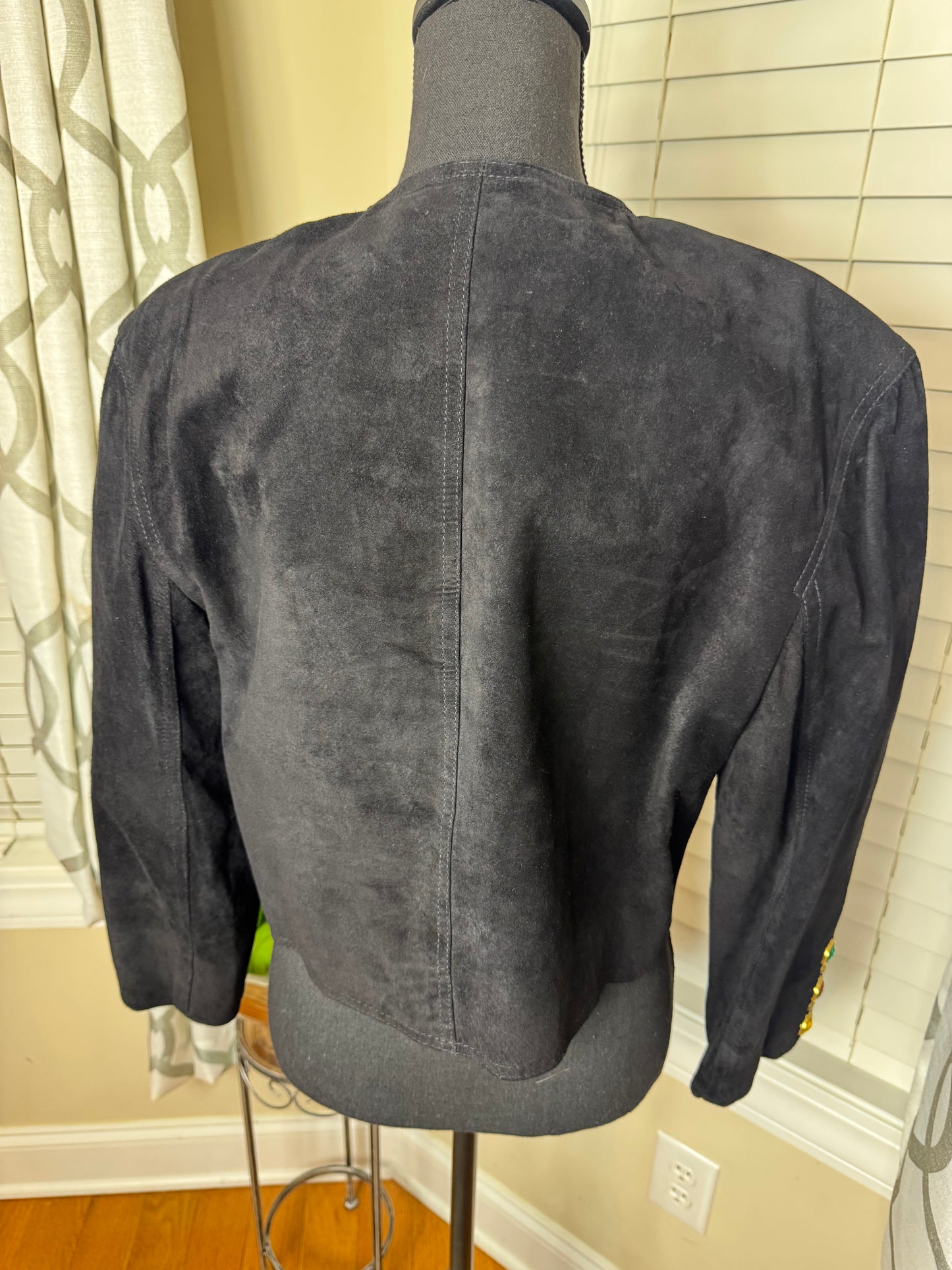 80s Vintage Bejeweled Suede Cropped Open Blazer (Fully Lined)