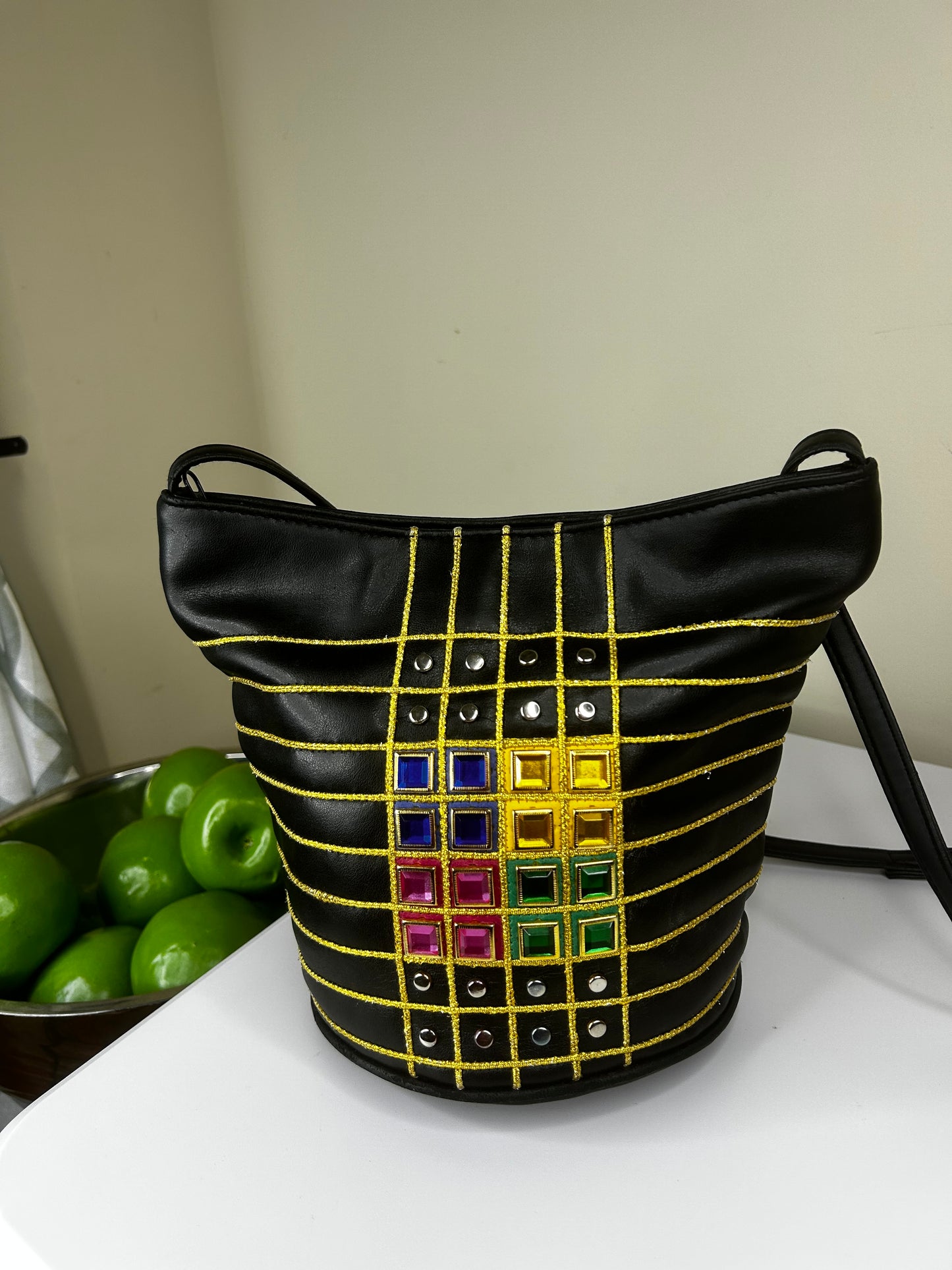 Vtg Jeweled and Studded Boho/Crossbody Bag