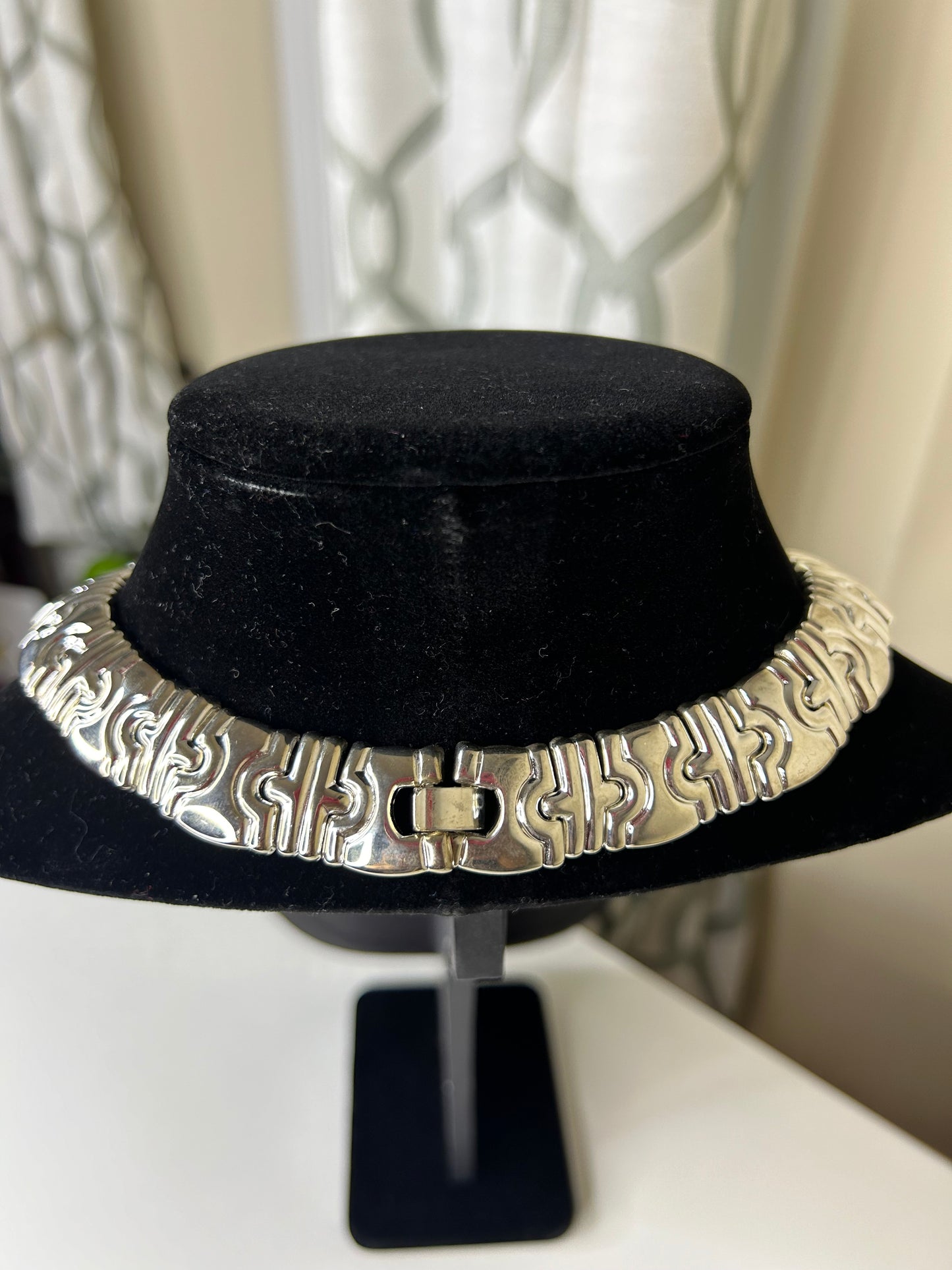 Silver Tone Necklace with Vintage Purple Bejeweled Clip-Ons