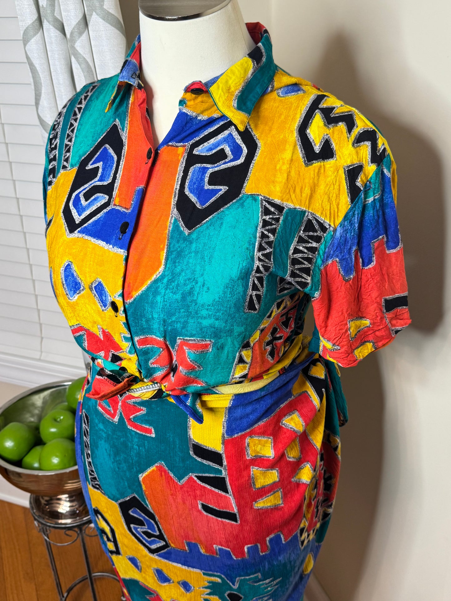 Vtg 2-Piece Abstract Print Faux Wrap Skirt Set